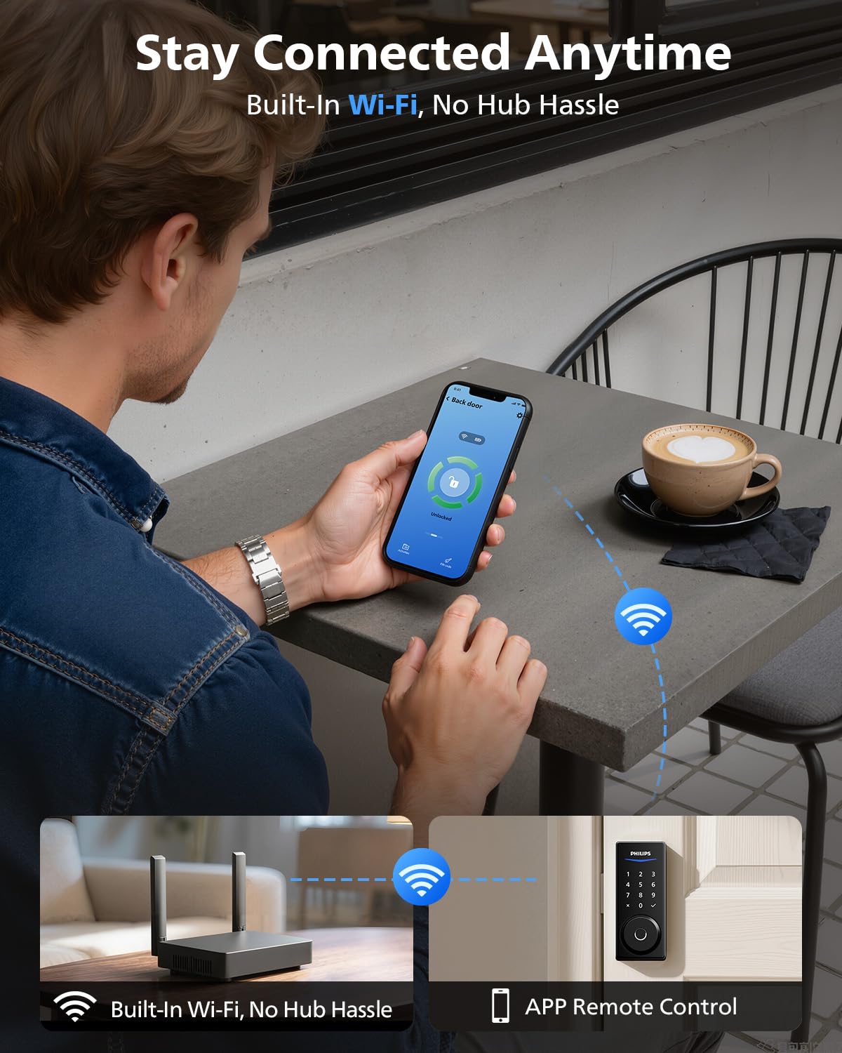 Philips Smart Lock with Handles, Keyless Entry Door Lock Set, Keypad Door Lock with 2 Level Handles, Digital Keypad Deadbolt for Front Door, App Fingerprint PIN Code Unlocking, Auto Locking
