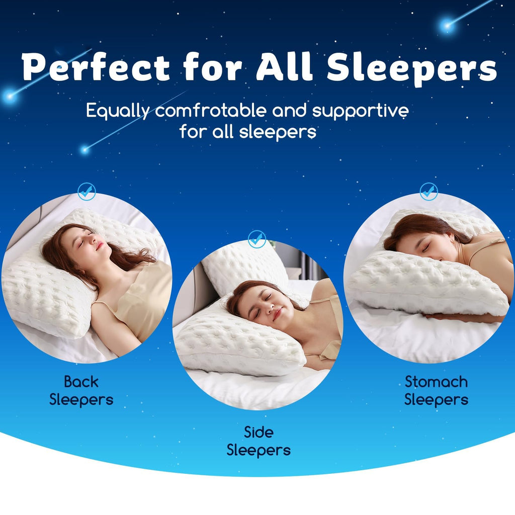 KUCEY Cooling Side Sleeper Pillow for Neck and Shoulder Pain, Luxury Shredded Memory Foam Curved Bed Pillows for Sleeping Set of 1- Adjustable Queen Size- Washable Cover Crescent White