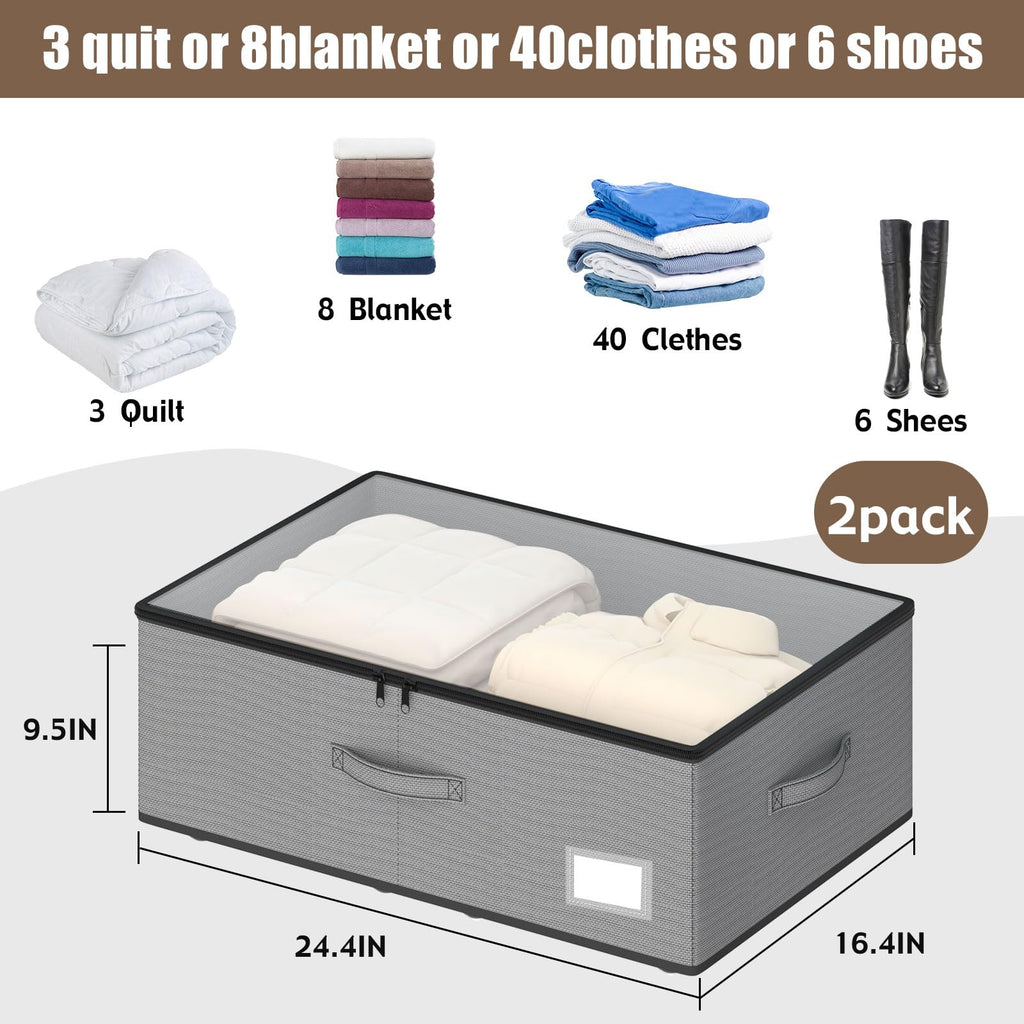 EE-RoomWorld Under Bed Storage with Wheels, No Assemble Required 10 inches height Under Bed Storage bins,Large capacity Rolling Underbed Shoe Storage containers，dorm underbed storage drawers
