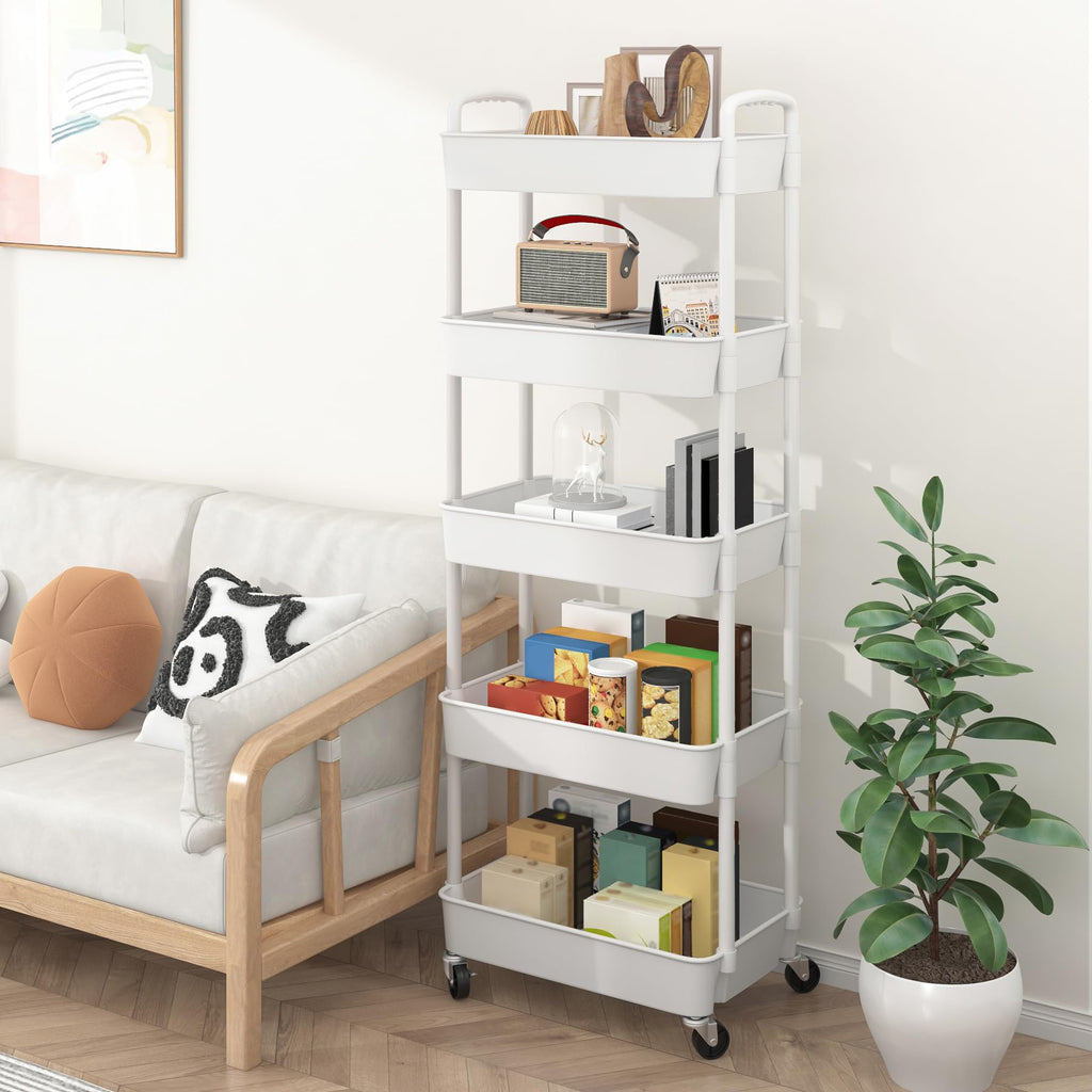 Sywhitta 3-Tier Plastic Rolling Utility Cart with Handle, Multi-Functional Storage Trolley for Office, Living Room, Kitchen, Movable Storage Organizer with Wheels, Black