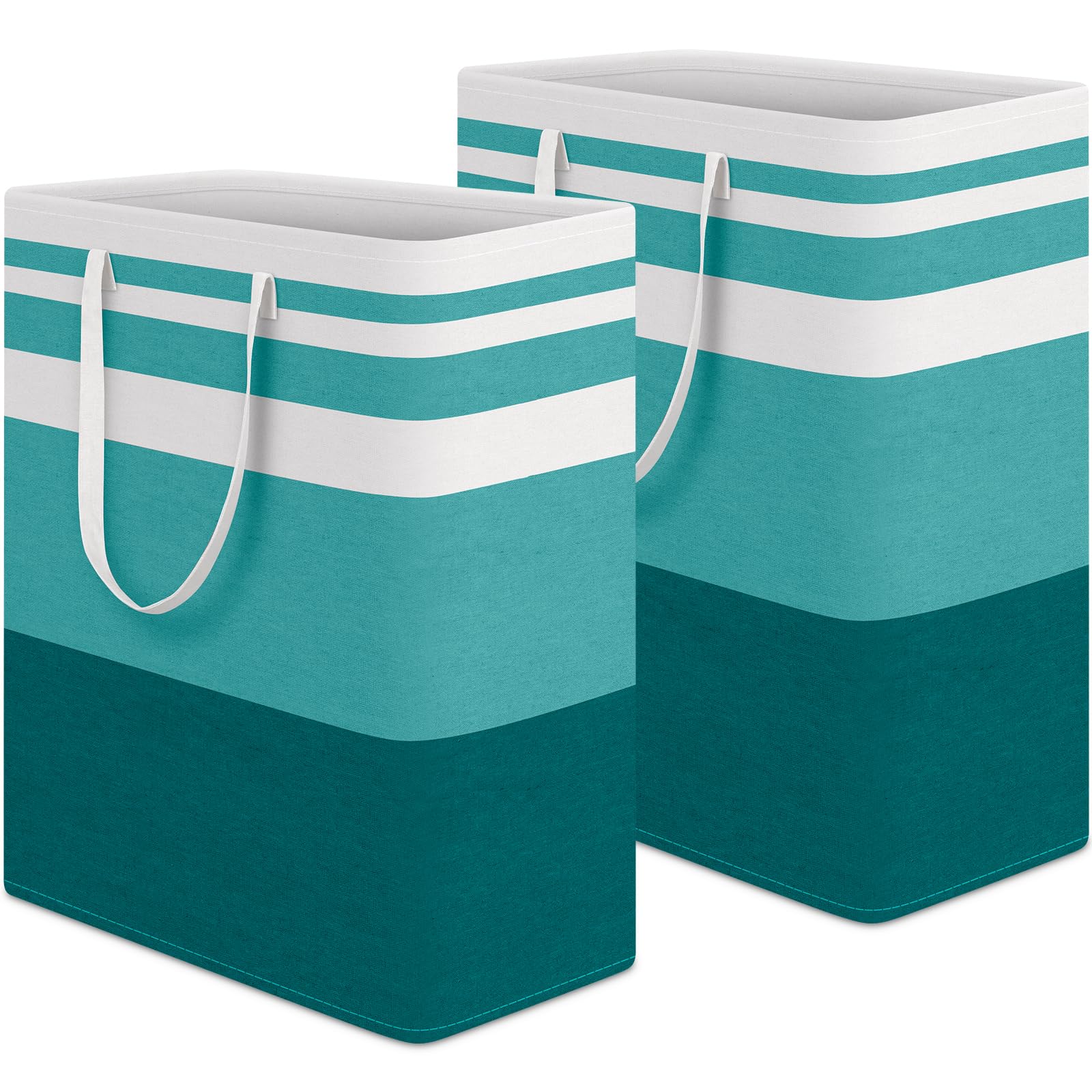 HomeHacks 2 Pack Large Laundry Baskets, Waterproof, Freestanding Laundry Hampers, Collapsible Clothes Hamper with Reinforced Handles in Laundry Room, College Dorm, Bathroom, Bedroom (Grey, 75Lx2)