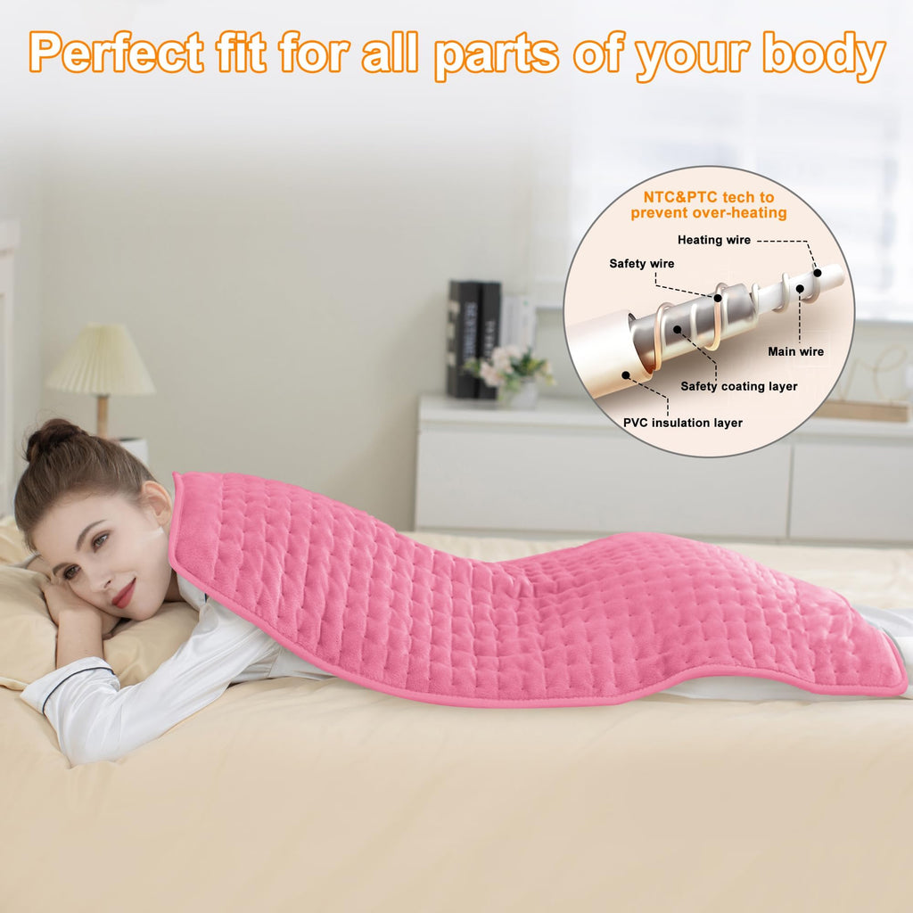 Heating Pad,Heated Blanket,Heating Pad for Back Neck,Silvergray,24x12In | Electric Heating Pad,Dry/Moist Heat Heating Pads,Heating Pads for Shoulder,Abdomen,Knee,Heat Pad for Women Men,Birthday Gift