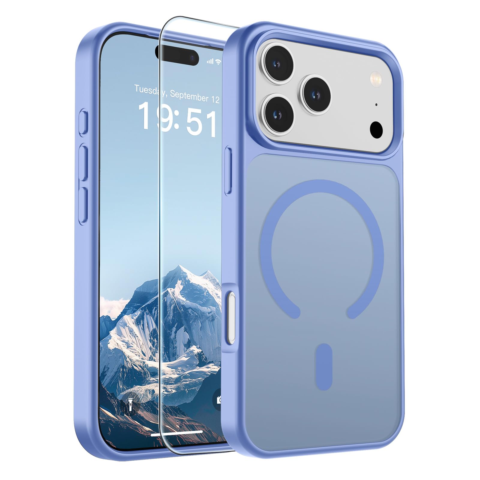 SUPFINE Magnetic for iPhone 17 Pro Max Case with Screen Protector (Compatible with MagSafe)(Military Grade Drop Protection) Translucent Matte Phone Cover,Dark Blue