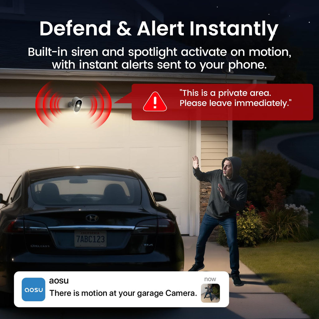 aosu Solar Security Cameras Wireless Outdoor, 2K HD Home Security Camera System, PIR + AI Human Detection, Color Night Vision, Easy to Set Up, Local Storage, No Subscription Required, 4-Cam Kit