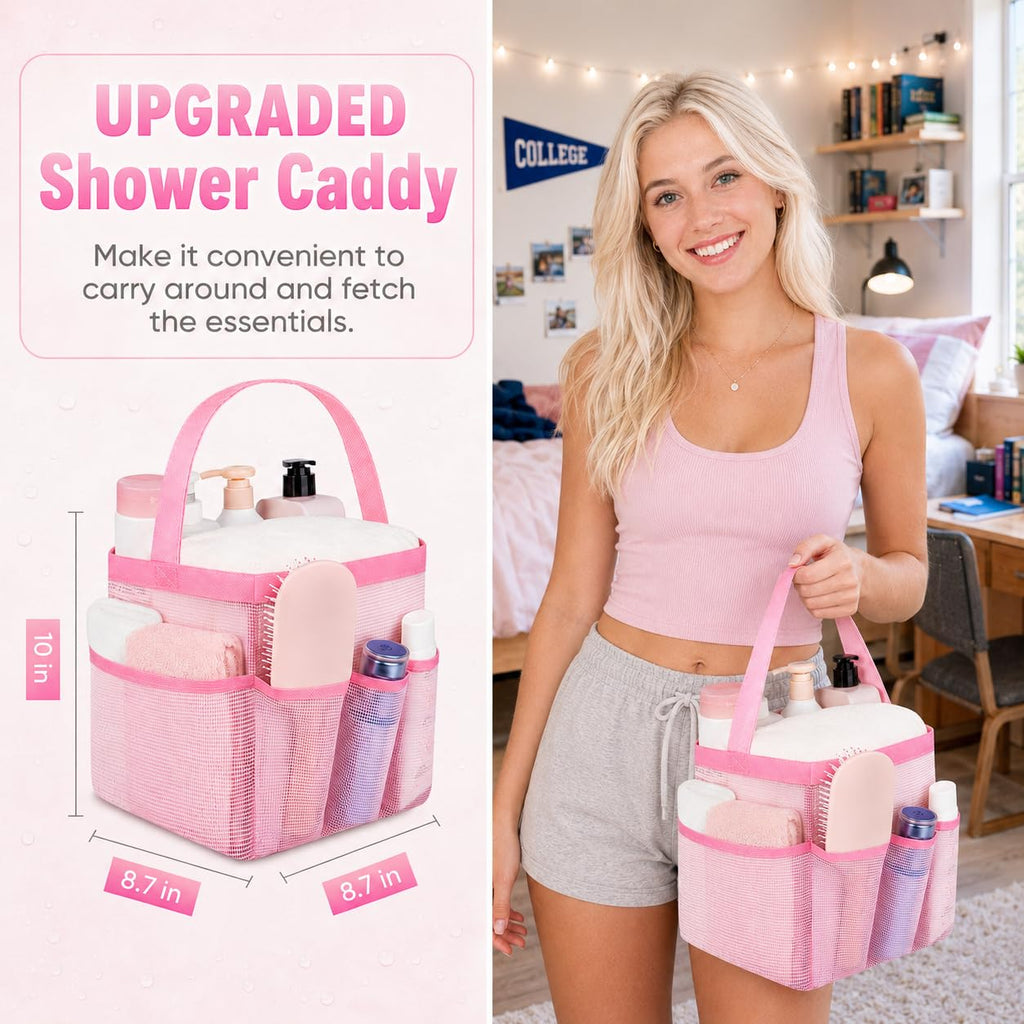 Attmu Mesh Shower Caddy Portable for College Dorm Room Camping Essentials, Shower Caddy Dorm with 9-Pockets, Large Capacity Hanging Basket Bathroom Bag for Toiletry, Swimming, Gym, Camp, Beach