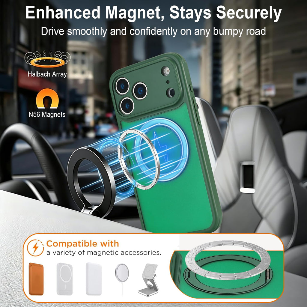 for iPhone 17 Pro Max Case Compatible with MagSafe Full-Body Magnetic Phone Case with Built-in Tempered Glass Screen Protector& Stand for iPhone17 Pro Max Cover, Orange