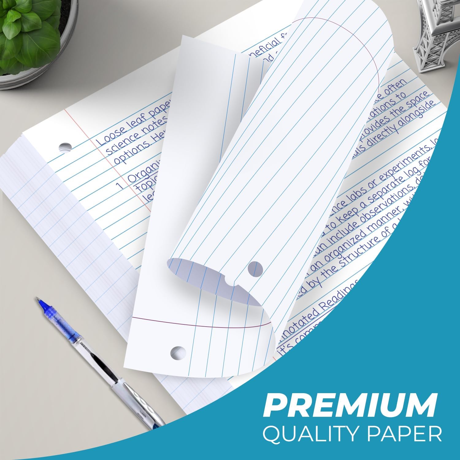 Rosmonde Loose Leaf Paper, 450 Sheets, 3 Pack, College Ruled Paper, 8" x 10.5", Bulk Office Filler Paper, 3 Hole Punched, 150 Sheets/Pack, 56 gsm Paper, College Ruled Notebook Paper for Binder, White | Bulk Office Filler Paper, 8" x 10.5", 3 Hole Punched,
