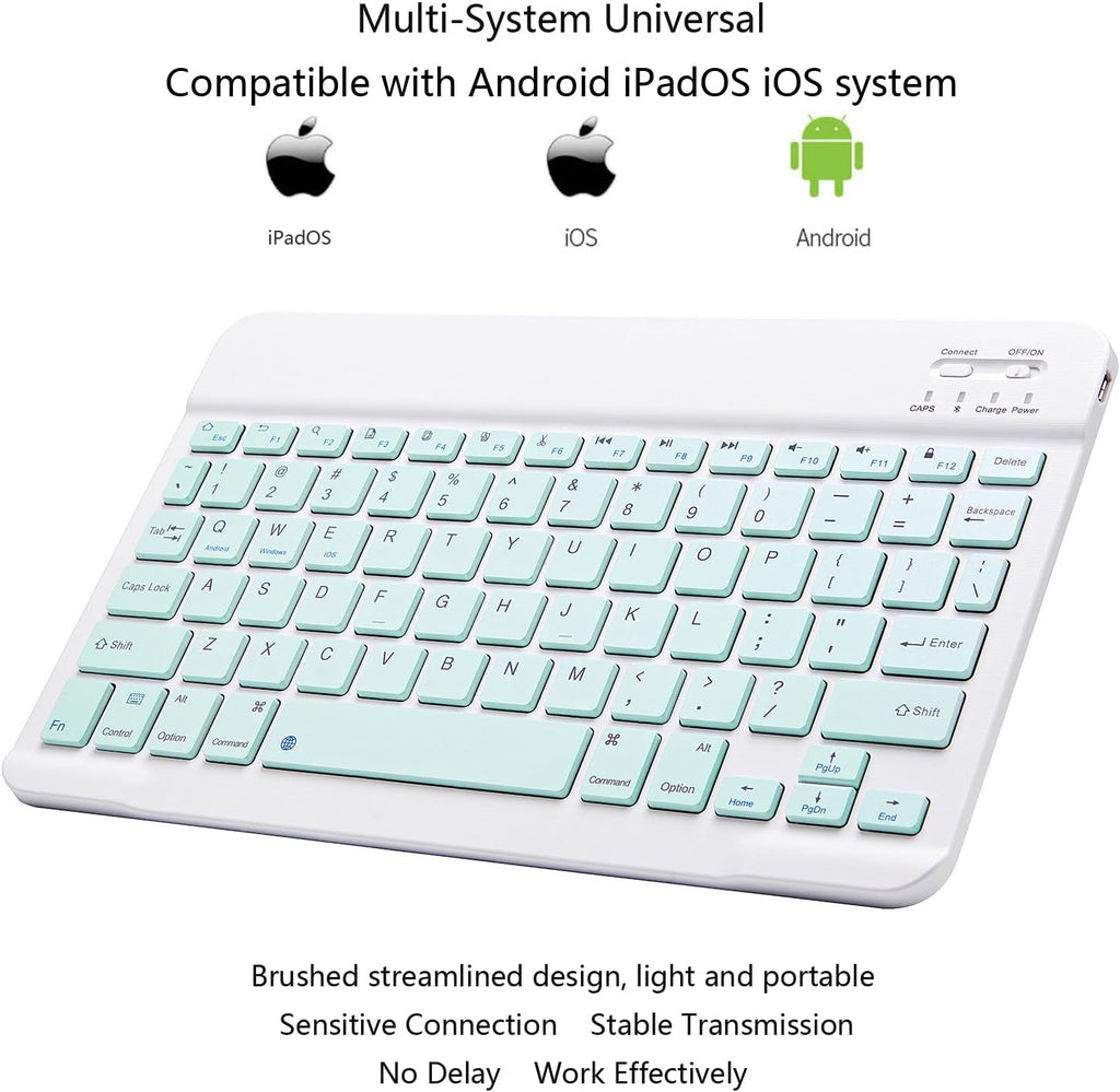 Ultra-Slim Bluetooth Keyboard Portable Mini Wireless Keyboard Rechargeable for Apple iPad iPhone Samsung Tablet Phone Smartphone iOS Android Windows (10 inch Light Green)
