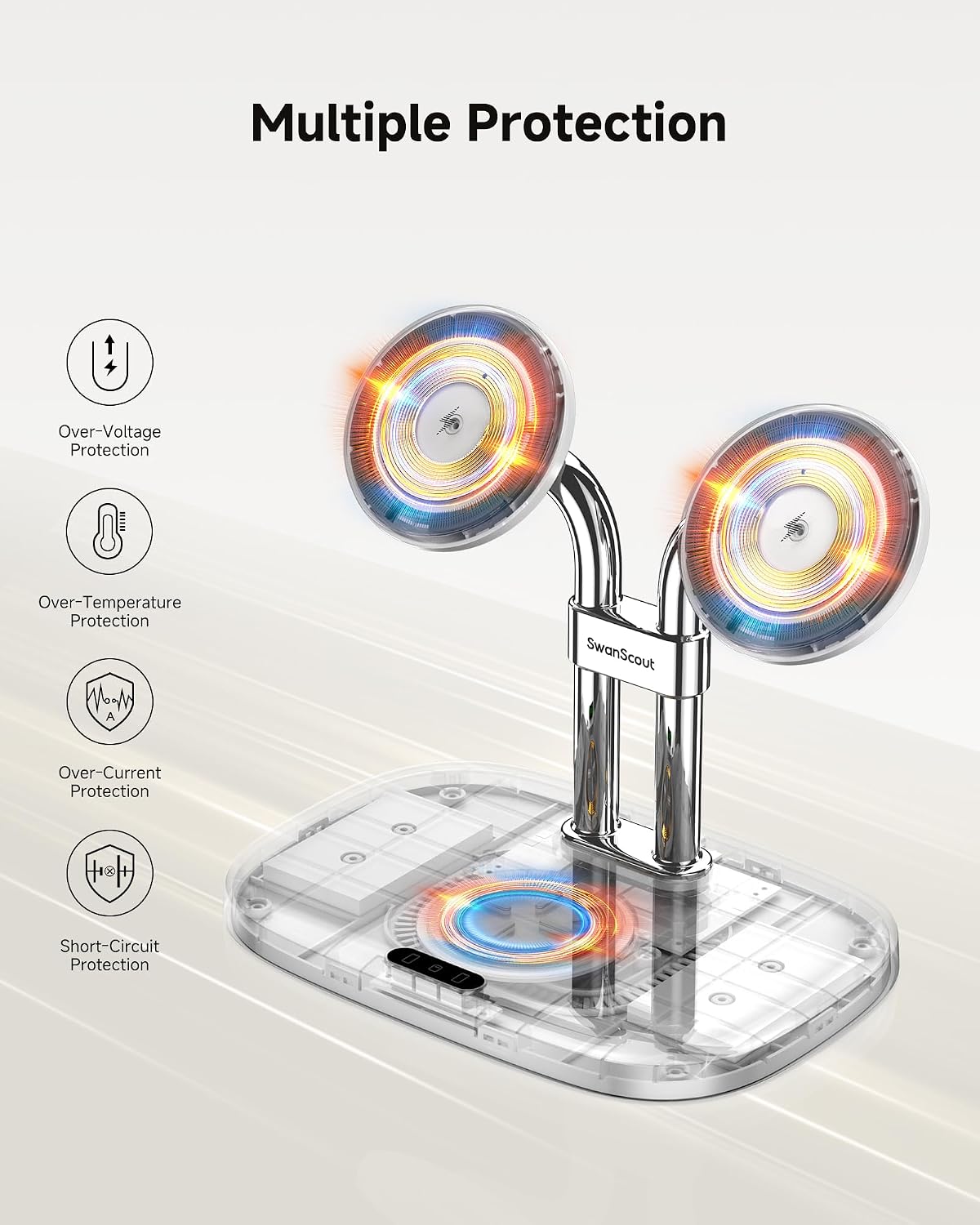 Charging Station for Mag Safe Charger, 3 in 1 Wireless Charger for iPhone Air/17/16/15/14/13/12 Series, for Apple Watch & Air Pods, SwanScout 707M (No Adapter)