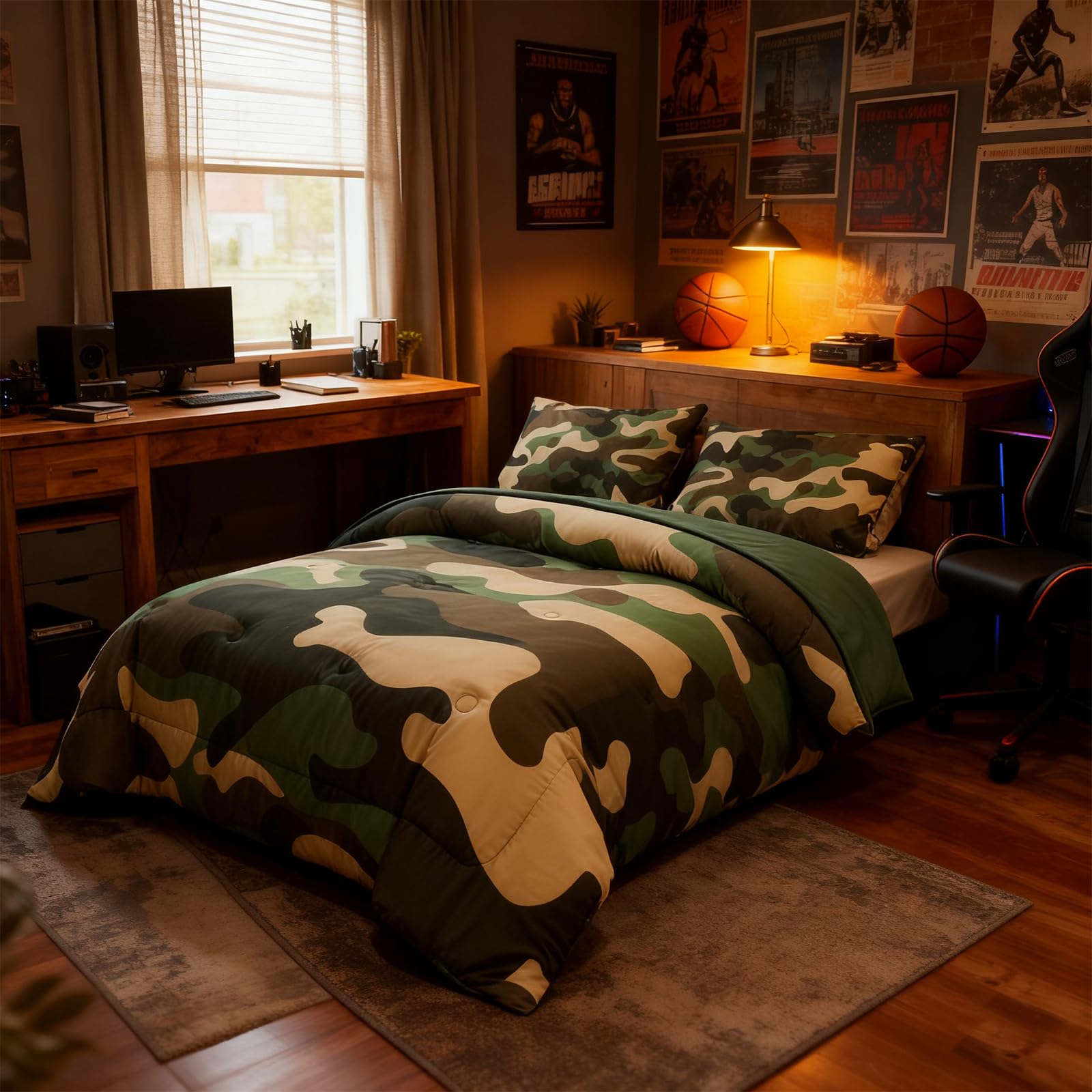 Holawakaka Twin Size Camouflage Bedding Comforter Set with Sheets, Boys Girls Men Camo Bed in A Bag 5 Pieces,Kids Teens Dorm Bed Sets Neutral Farmhouse Lodge Cabin Army Bedspread (Red, Twin)