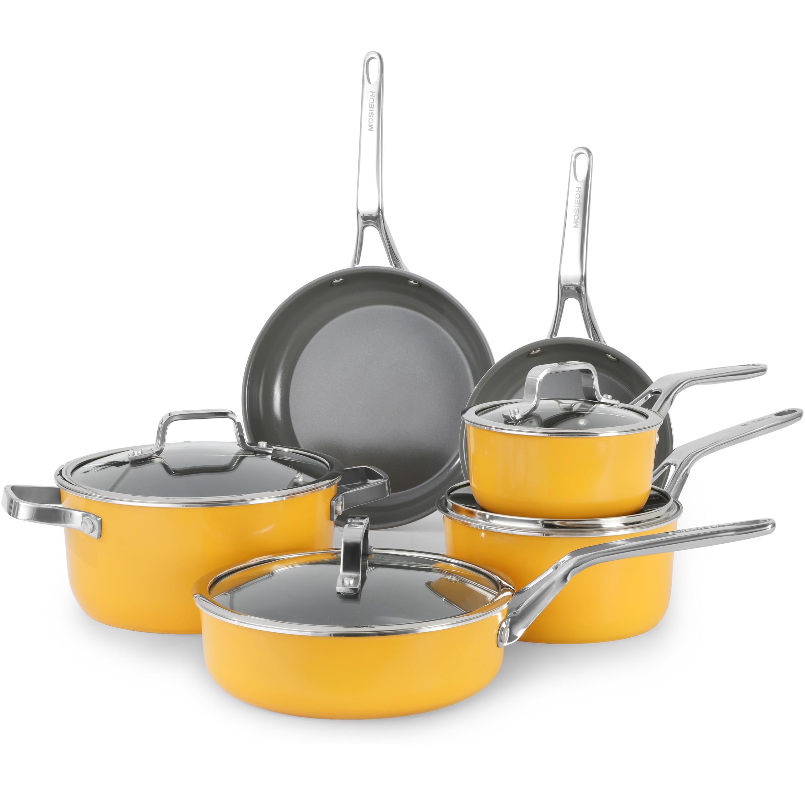 Ceramic Cookware Set, Pots & Pans Set, 10PC for RV and Apartment | Include saucepan, saute pan, stockpot, frying pans, oven safe to 480°F, dishwasher safe, non-toxic PFAS free, induction bases