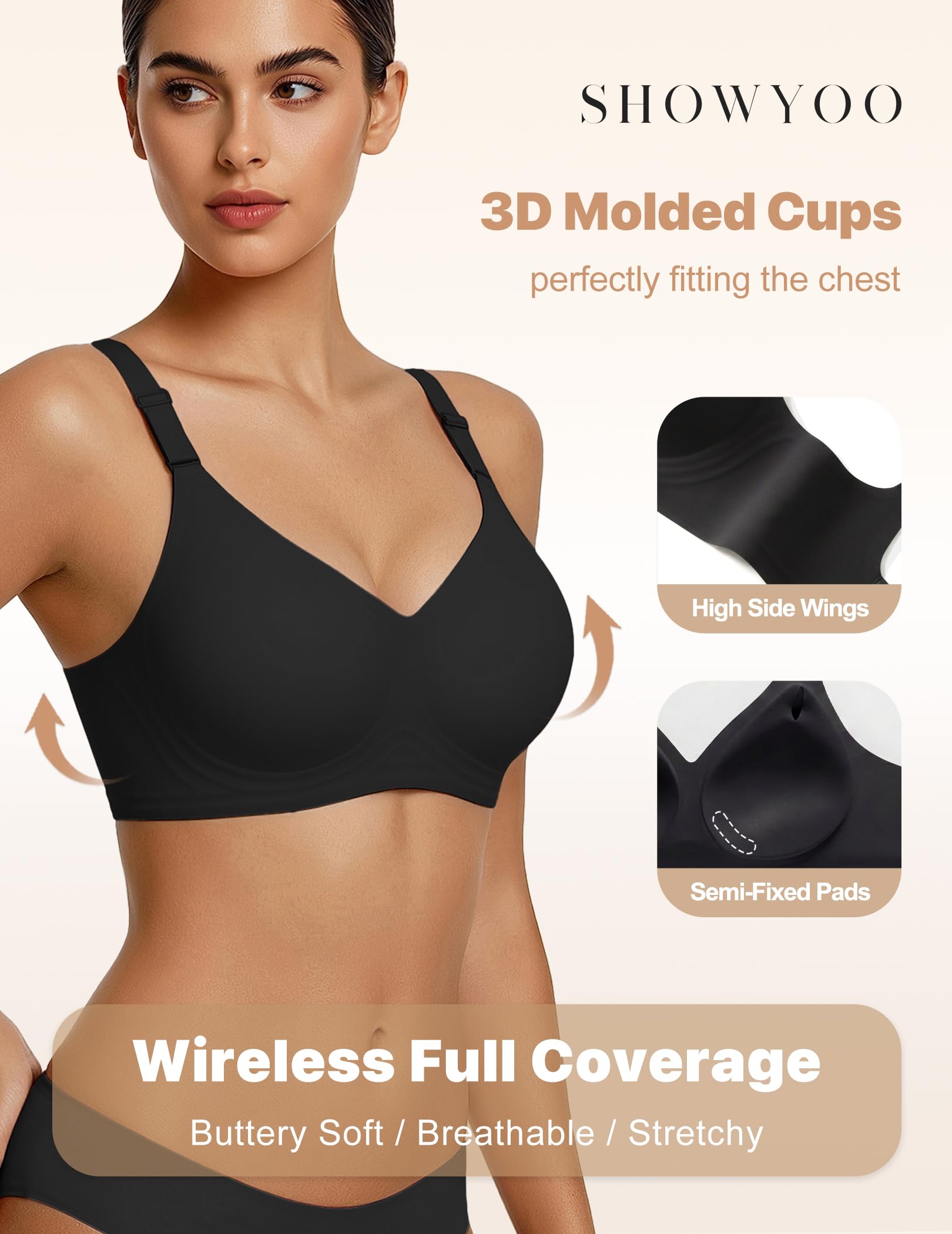 Jelly Bras for Women Wireless Push Up Bra V Neck Seamless Full Coverage Bralette No Underwire Comfy Everyday Bra