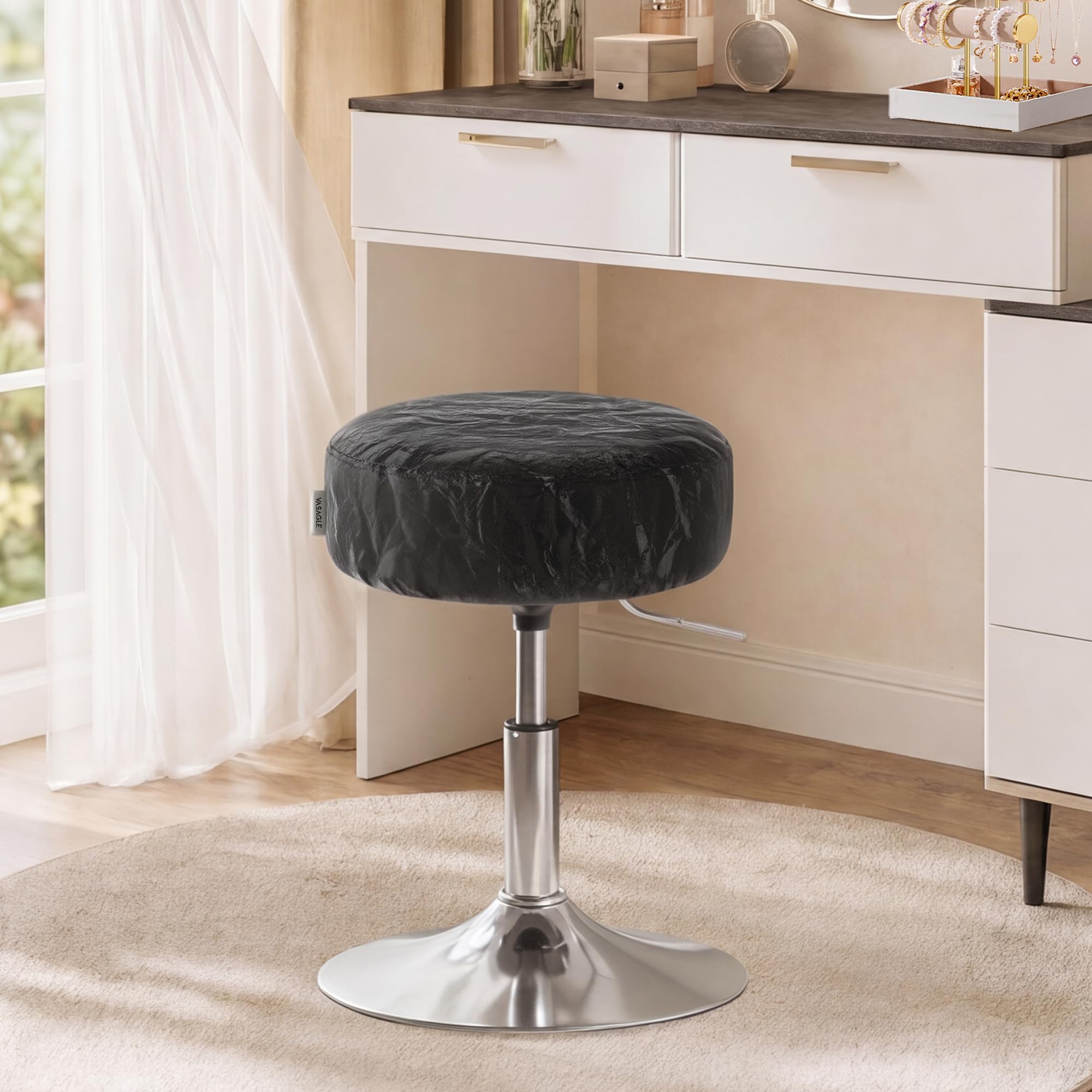 VASAGLE Adjustable Bar Stool, 360° Swivel, PU Leather, Thick Cushion, for Kitchen, Dining Room Bedroom, Modern, Cream White | LJB120W01 Dressing Chair Stool Stool Bedroom Kitchen Dining Room Modern White