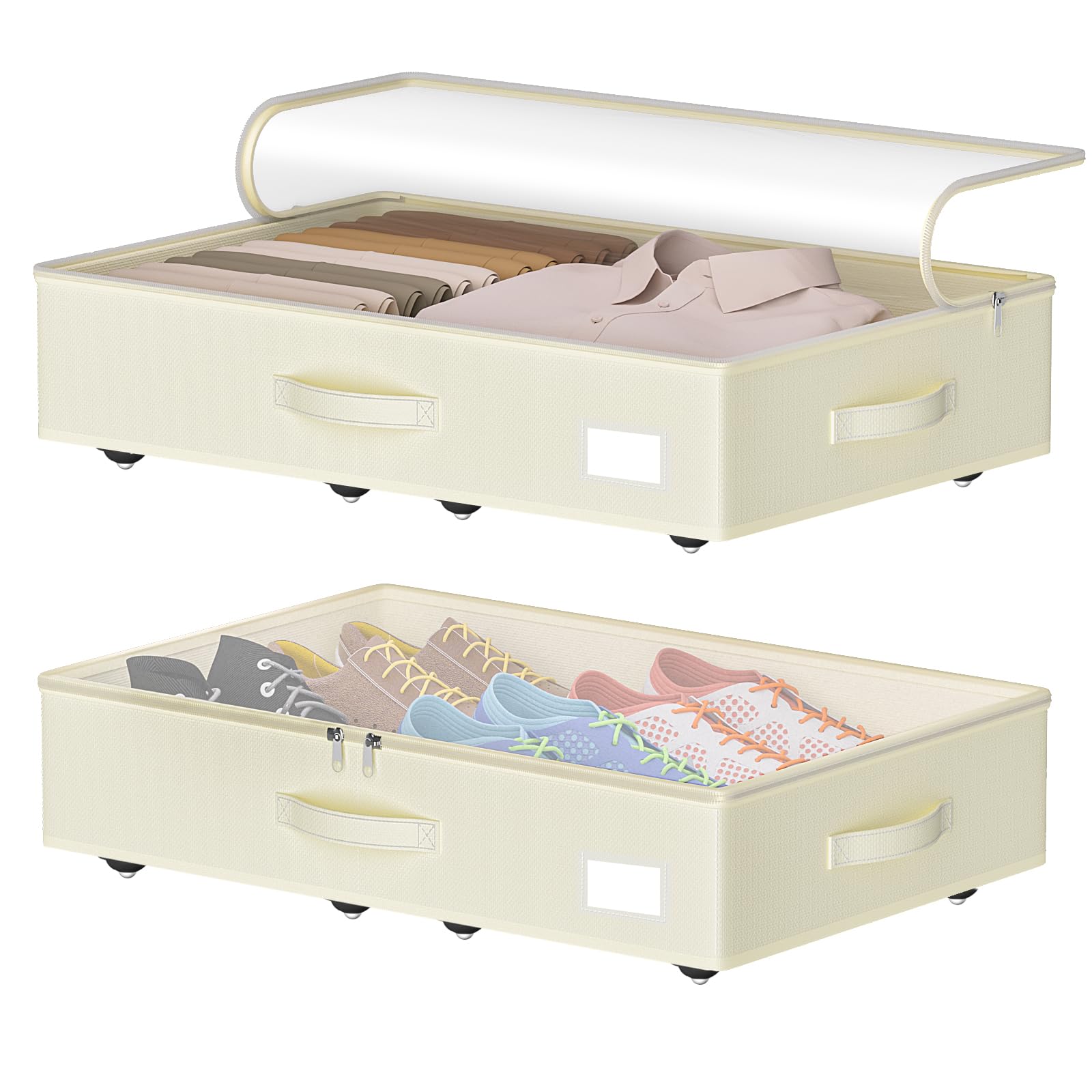 EE-RoomWorld Under Bed Storage with Wheels, No Assemble Required 10 inches height Under Bed Storage bins,Large capacity Rolling Underbed Shoe Storage containers，dorm underbed storage drawers