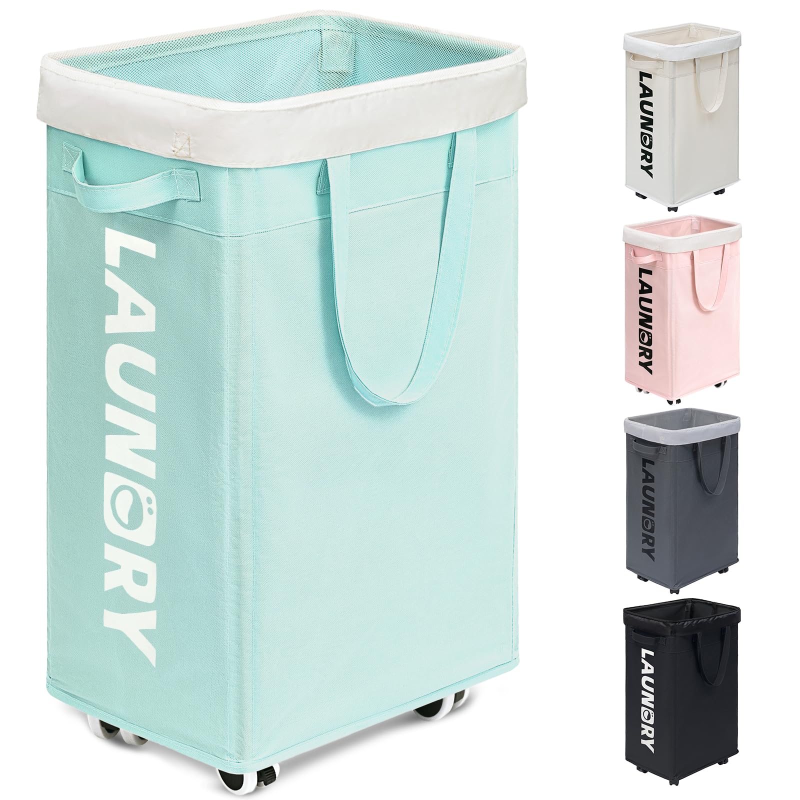 Goodpick Pink Laundry Basket with Wheels, Dorm Room Essentials for Girls, 75L Collapsible Laundry Basket, Laundry Hamper with Handle for College Dorm