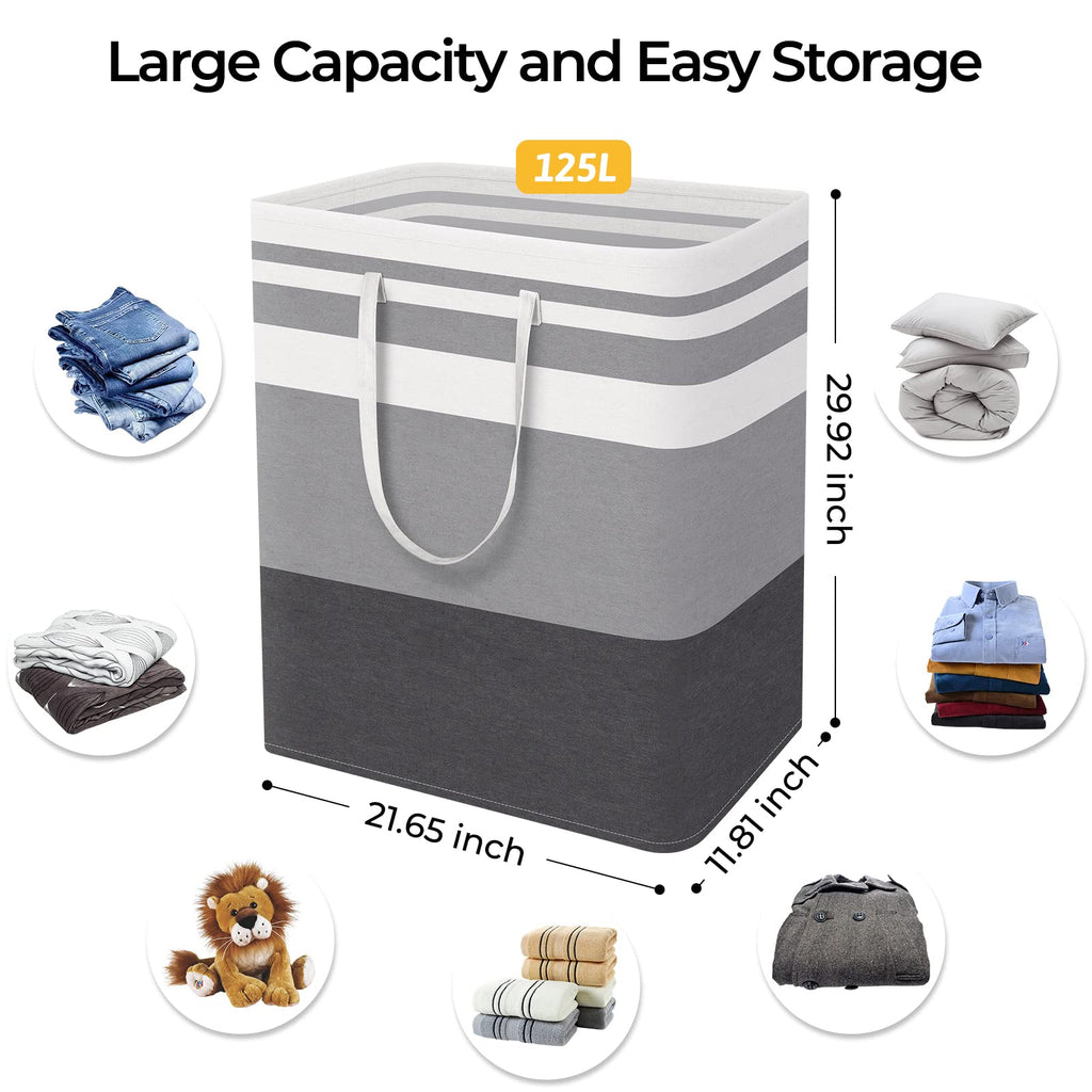 HomeHacks 2 Pack Large Laundry Baskets, Waterproof, Freestanding Laundry Hampers, Collapsible Clothes Hamper with Reinforced Handles in Laundry Room, College Dorm, Bathroom, Bedroom (Grey, 75Lx2)