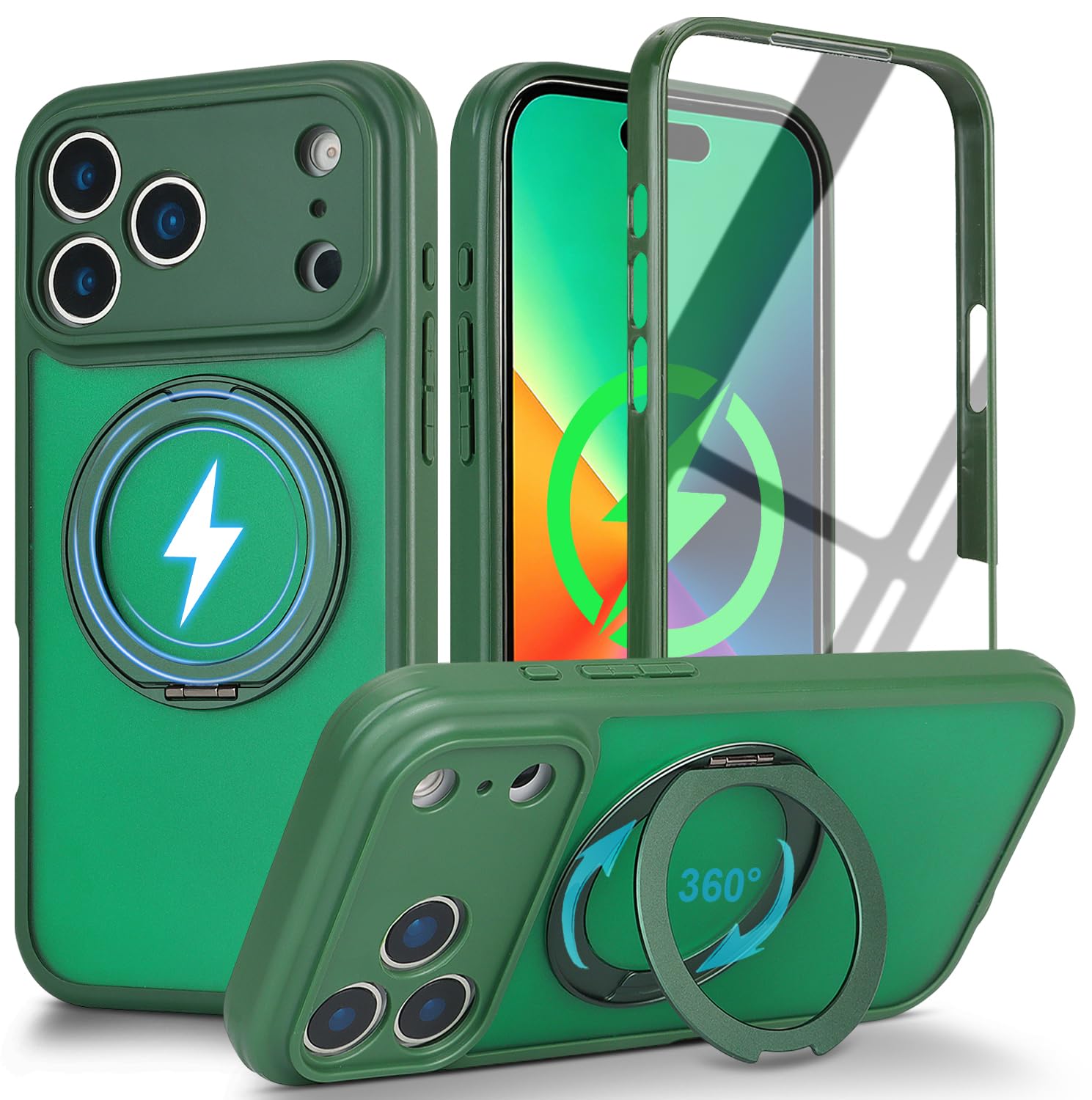 for iPhone 17 Pro Max Case Compatible with MagSafe Full-Body Magnetic Phone Case with Built-in Tempered Glass Screen Protector& Stand for iPhone17 Pro Max Cover, Orange