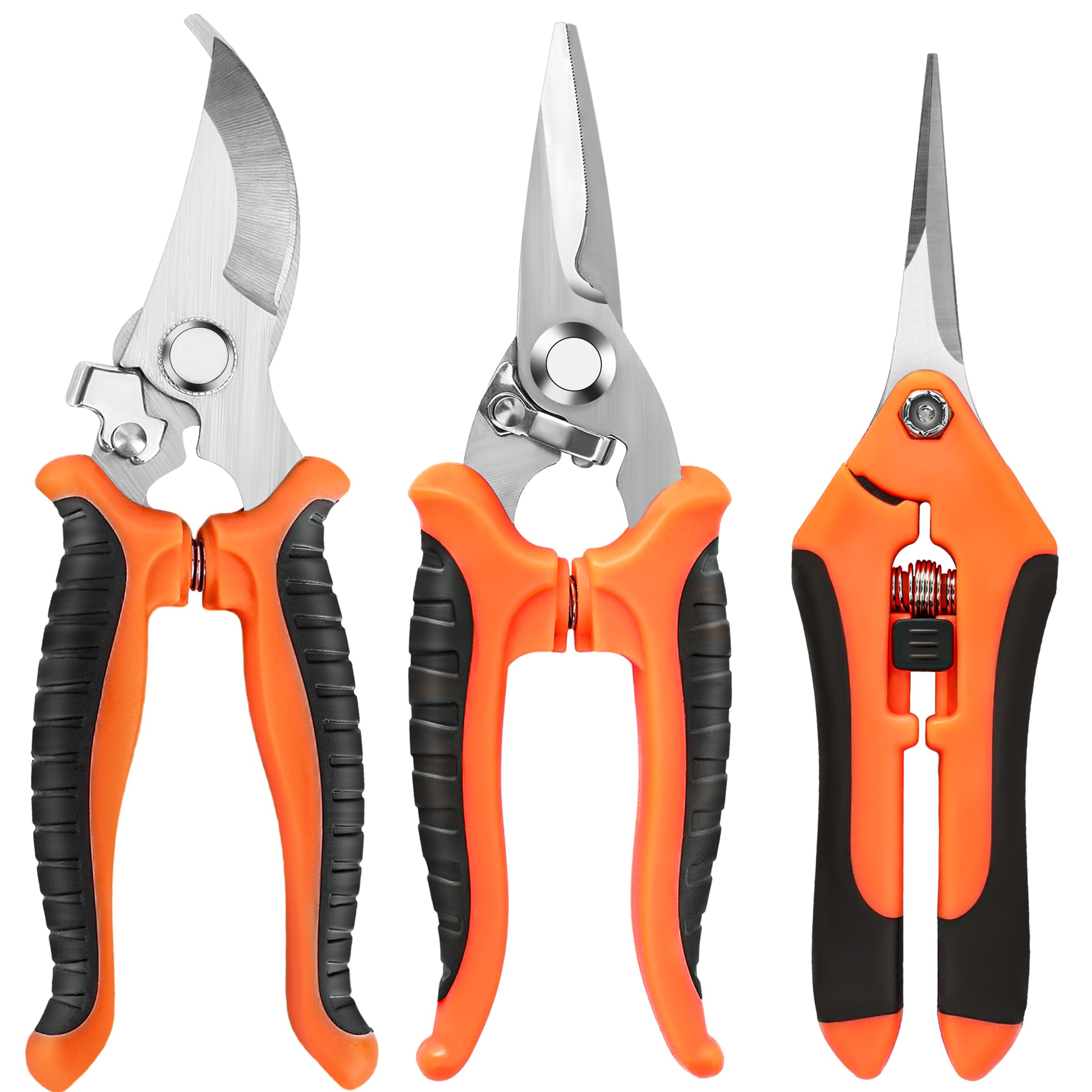 EWPJDK 3 Pack Garden Pruning Shears, Stainless Steel Shears, Gardening Shears, Scissors, Garden Clippers, Pruning Snips, Pruning Shears for Gardening Tools
