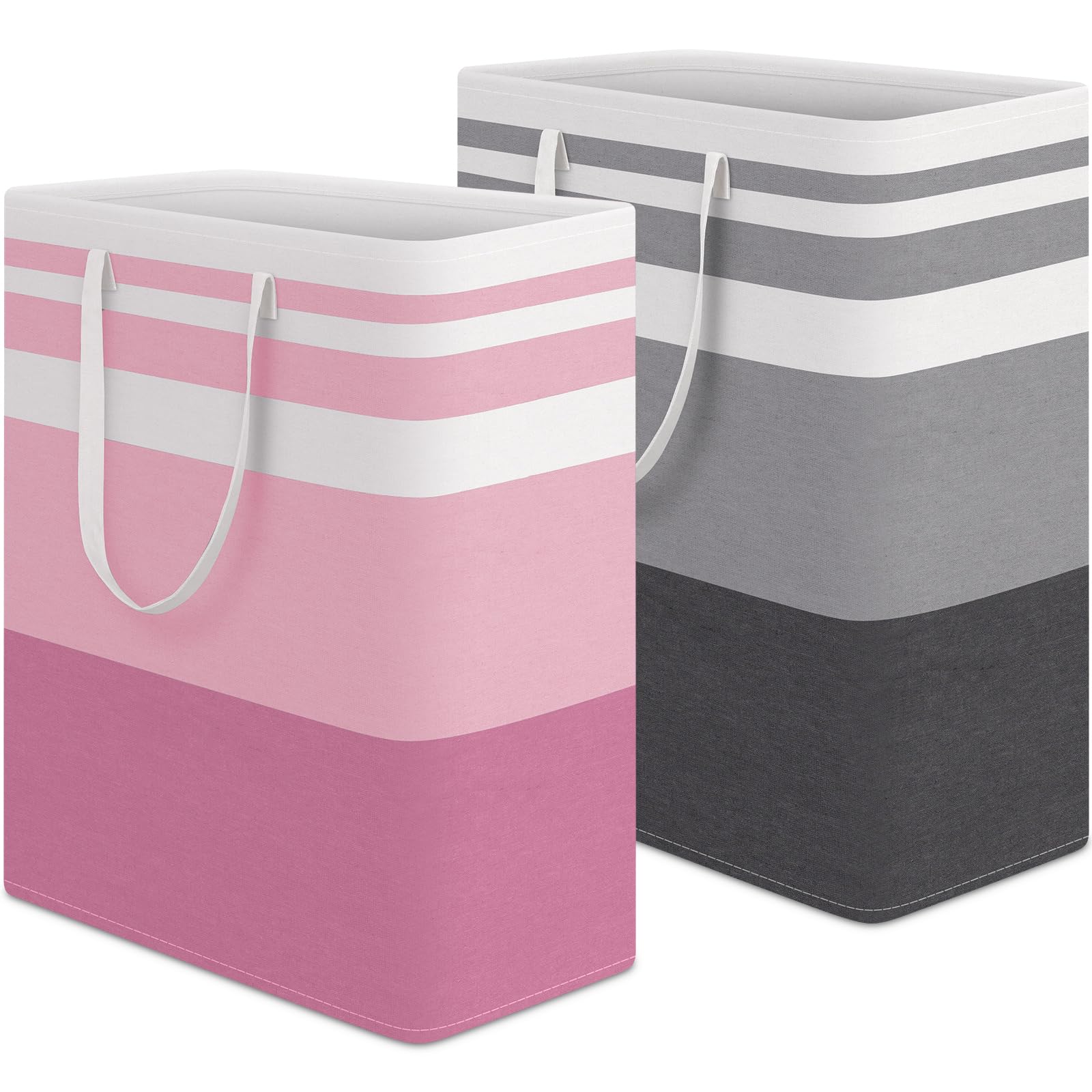 HomeHacks 2 Pack Large Laundry Baskets, Waterproof, Freestanding Laundry Hampers, Collapsible Clothes Hamper with Reinforced Handles in Laundry Room, College Dorm, Bathroom, Bedroom (Grey, 75Lx2)