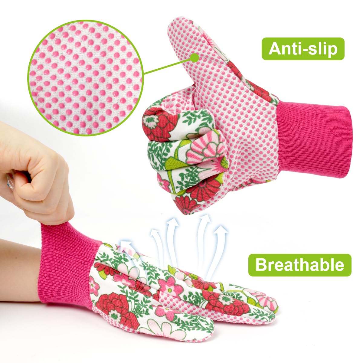 Ainiv Floral Gardening Gloves for Women/Ladies, Non-Slip Garden Work Gloves,Breathable Yard Work Glove Light Working Gloves