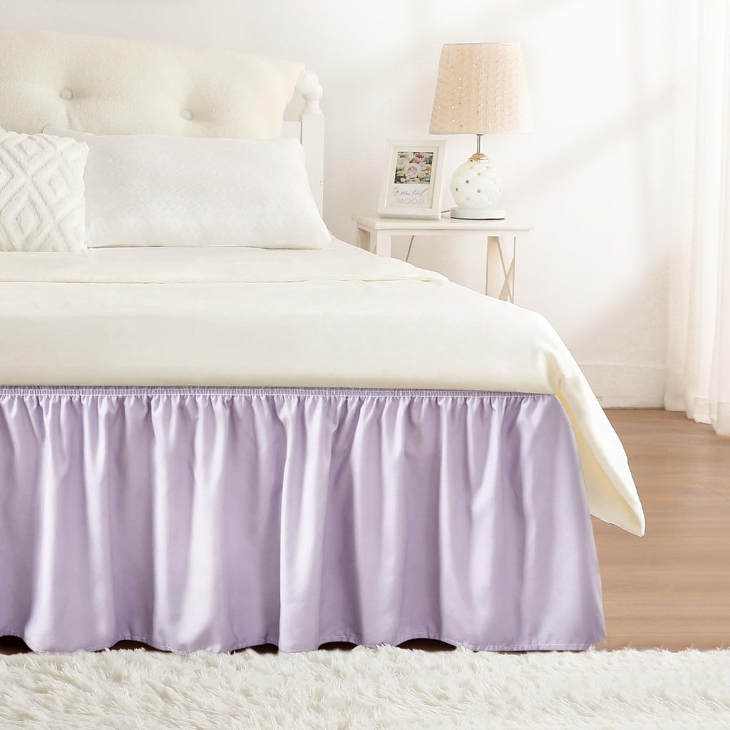 RIMELA Dorm Bed Skirt Twin XL 32 Inch Drop, Easy to Install Extra Long Wrap Around Elastic Dust Ruffle, White Bedskirt Solid Silky Fabric Machine Washable, Bedroom Decor