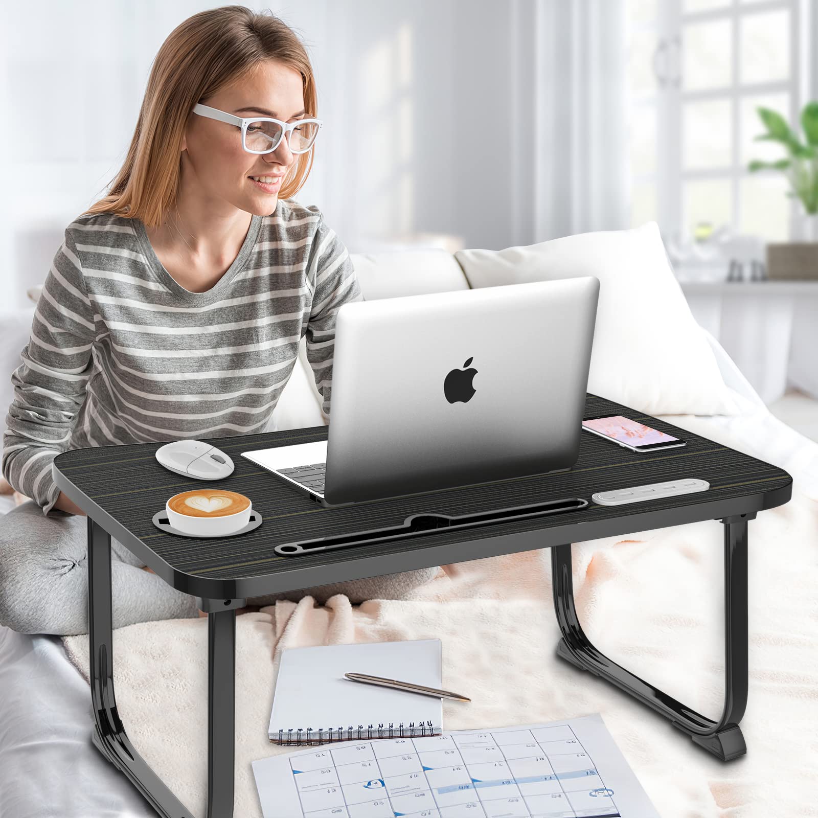 Fayquaze Lap Laptop Desk, Portable Foldable Laptop Bed Table with Storage Drawer and Cup Holder, Lap Desk Lap Bed Stand Tray Table Serving Tray for Eating, Reading and Working