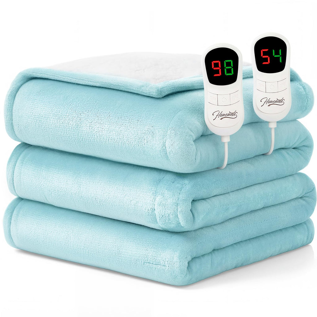 Homemate Heated Blanket Electric Throw - 50"x60" Heating Blanket Throw 1/2/4/6/8 Hours Auto-Off 10 Heat Level Over-Heat Protection Flannel Sherpa ETL Certification