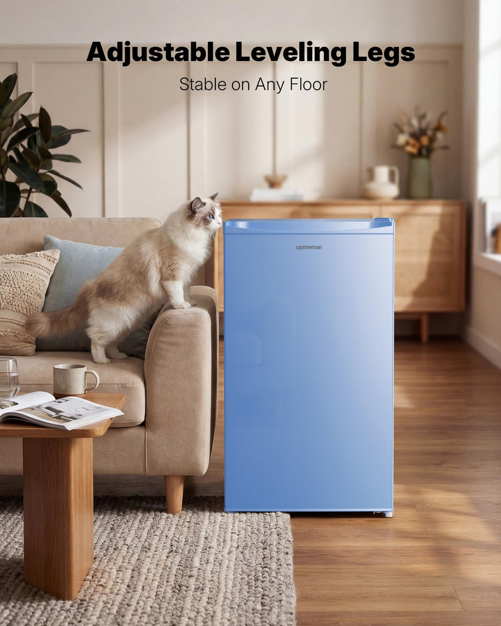 Upstreman 3.2 Cu.Ft Mini Fridge with Freezer, Quiet Efficient Small Fridge, Compact Refrigerator with Adjustable Thermostat, for Dorm, Bedroom, Office, Black-BR321