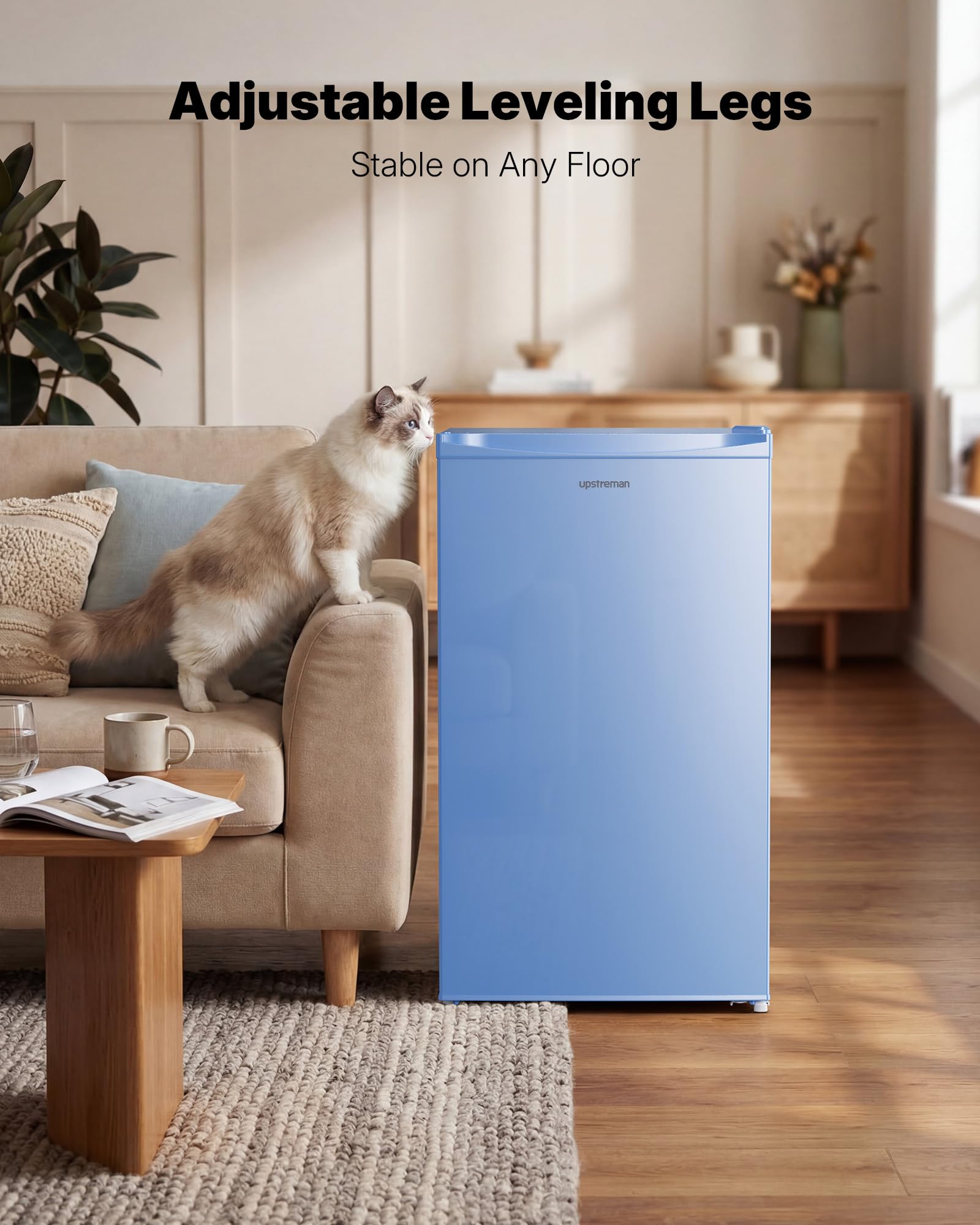 Upstreman 3.2 Cu.Ft Mini Fridge with Freezer, Quiet Efficient Small Fridge, Compact Refrigerator with Adjustable Thermostat, for Dorm, Bedroom, Office, Black-BR321