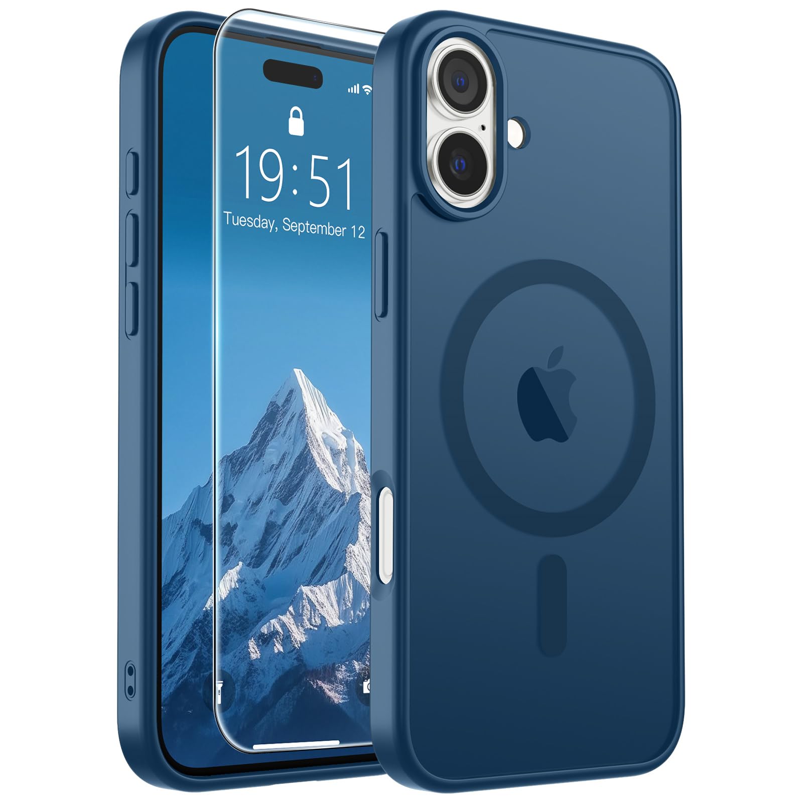 SUPFINE Magnetic for iPhone 17 Pro Max Case with Screen Protector (Compatible with MagSafe)(Military Grade Drop Protection) Translucent Matte Phone Cover,Dark Blue