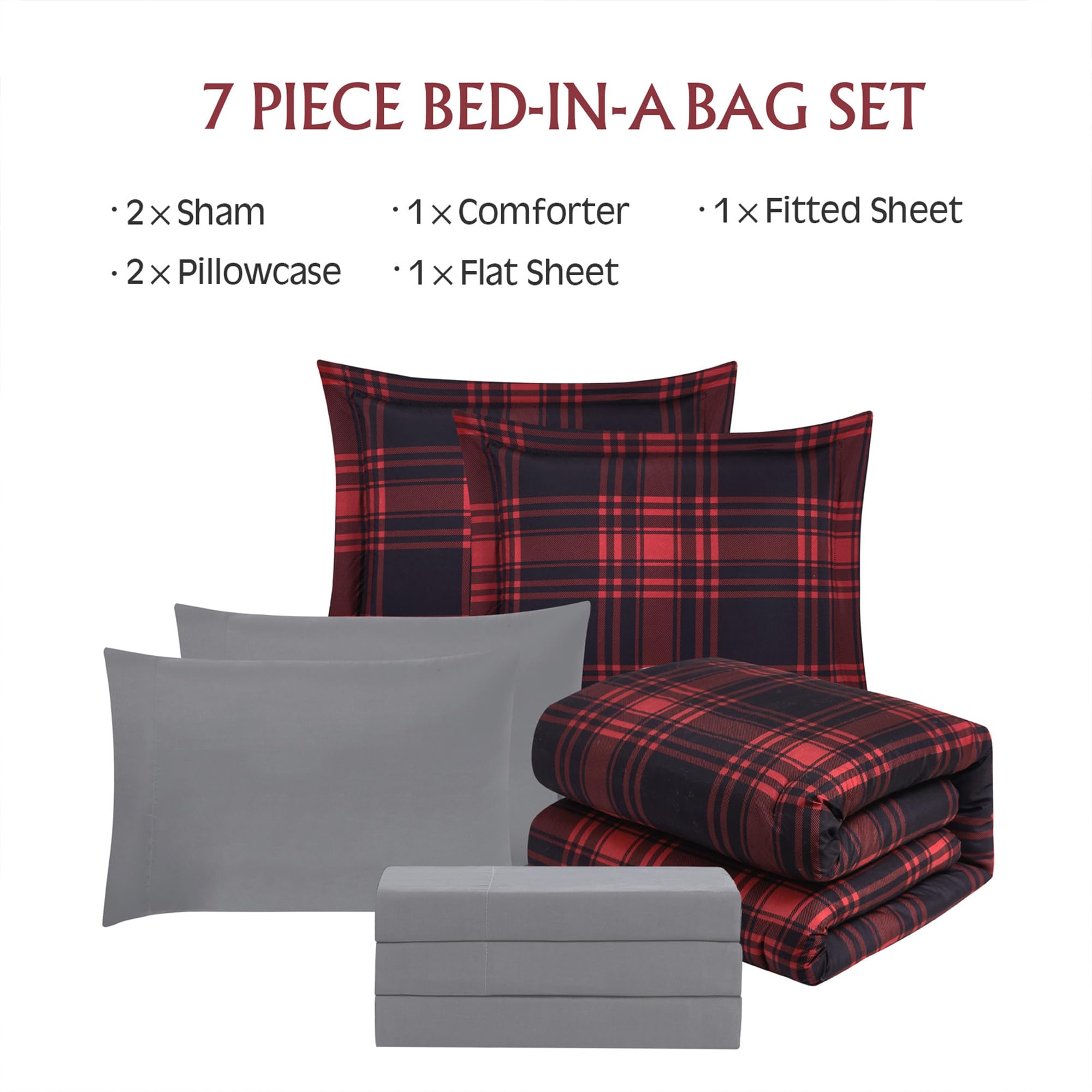 MaiRêve Plaid Twin XL Comforter Set Navy Blue 5 Pieces Dorm Bed in a Bag | Rustic Farmhouse Bedding Sets for Boys Teen with Sheets, Pillowcase & Sham