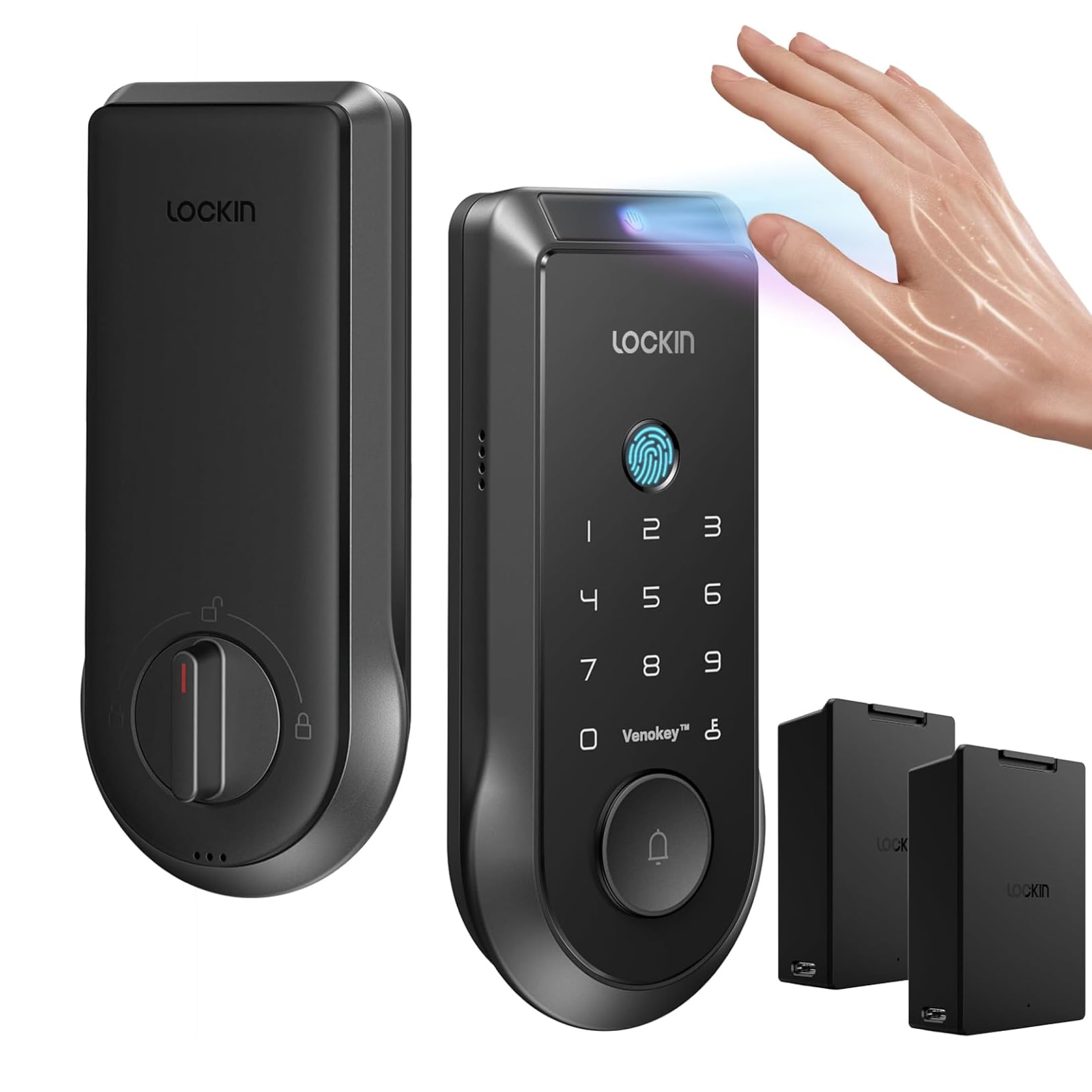 Lockin Venoris Smart Lock - Palm Vein & Fingerprint Keyless Entry Door Lock - 6 Unlock Methods - Built-in WiFi - Smart Home Compatible - No Monthly Subscription - 7-Month Battery Life