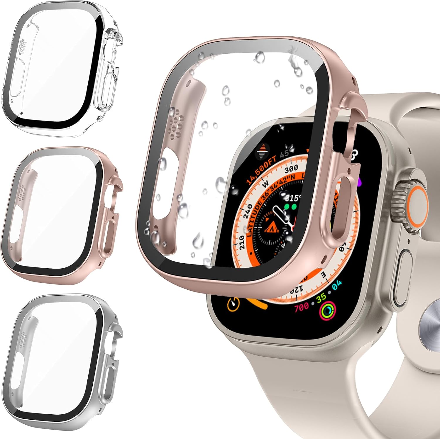 Tensea [3PCS for Apple Watch Screen Protector Case 41mm Series 9/8/7 Accessories, iWatch Protective Face Cover for Women Men, Tempered Glass Film Hard Bumper for iPhone Watch 41 mm