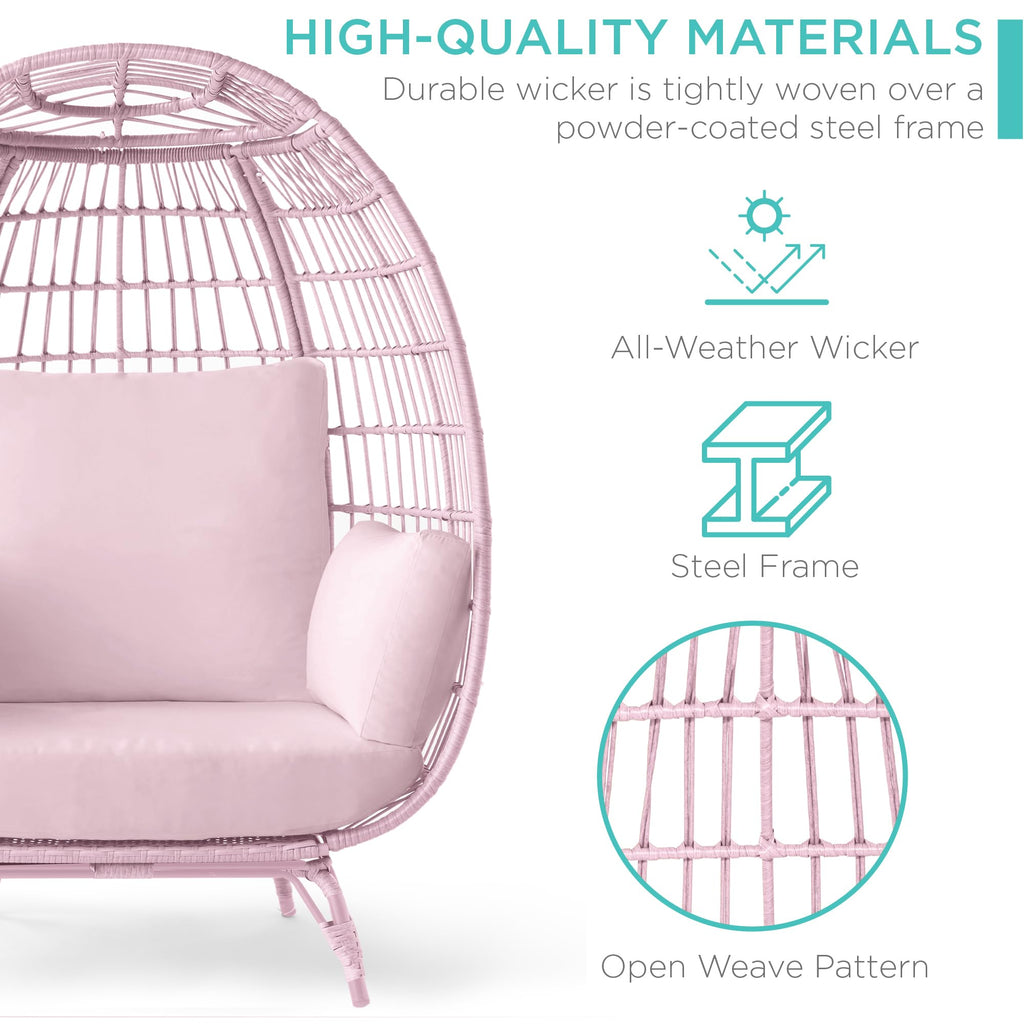 Best Choice Products Wicker Egg Chair, Oversized Indoor Outdoor Lounger for Patio, Backyard, Living Room w/ 4 Cushions, Steel Frame, 440lb Capacity - Black