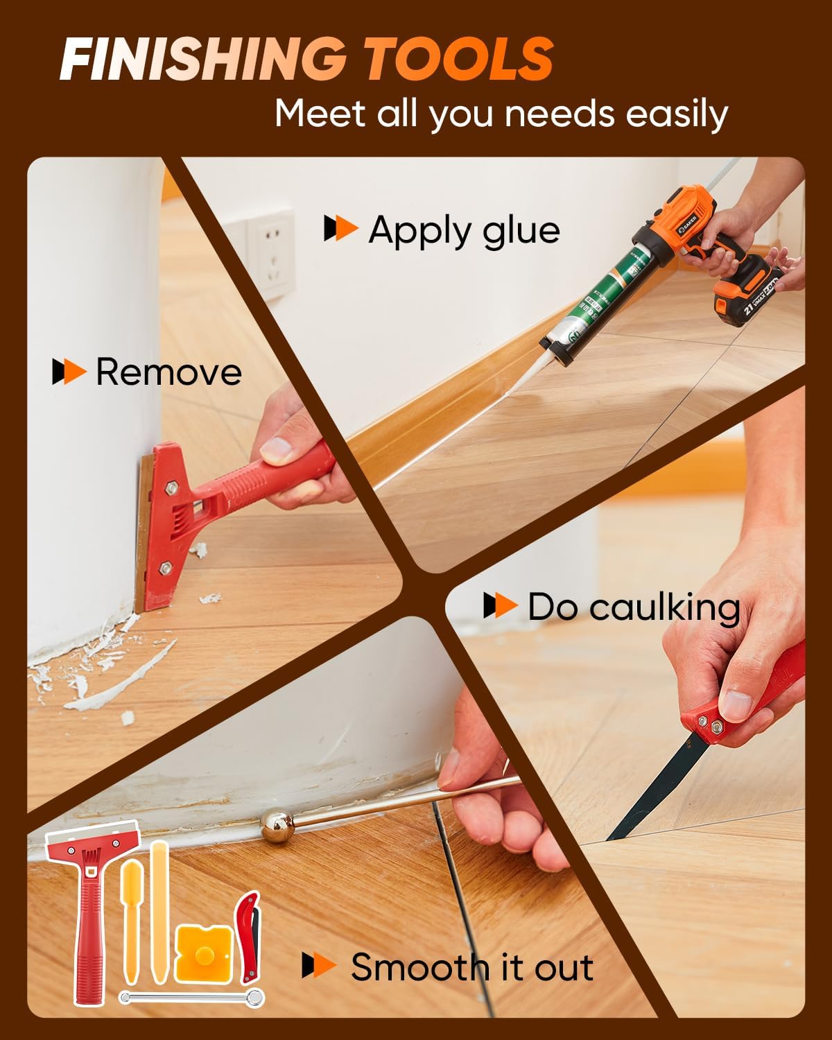 Saker Electric Caulking Gun Cordless Caulk Gun Drip-free with Caulking Tools 4 Adjustable Speeds with LED Light 10oz/300ml for Kitchen Bathroom Filling, Sealing 2 Batteries
