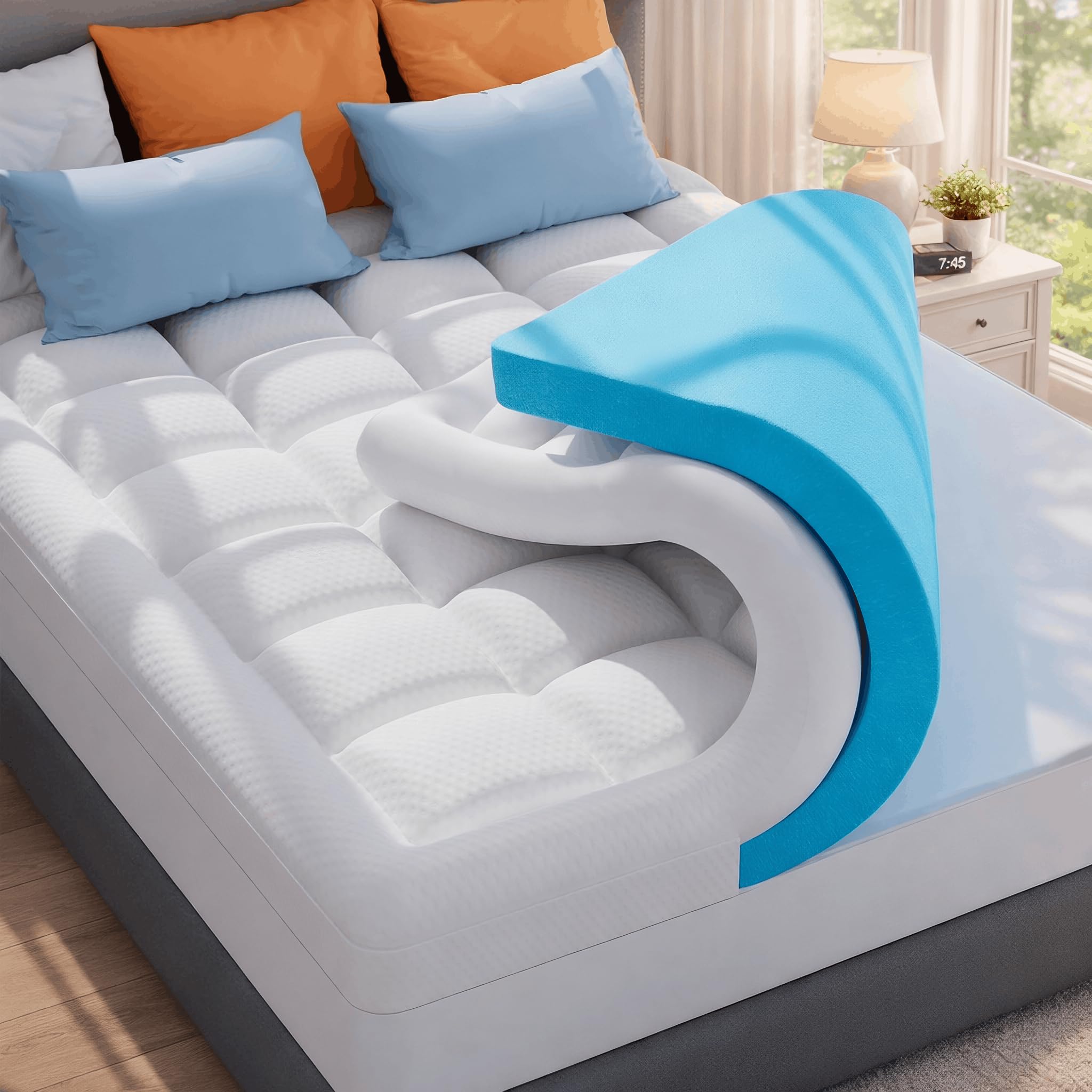ELEMUSE Twin XL Dorm Dual Layer 3 Inch Memory Foam Mattress Topper for College, Dorm Room Essentials, 2 Inch Cooling Gel Foam and 1 Inch Soft Pillow Top Bed Pad,Back to School Comfortable Support