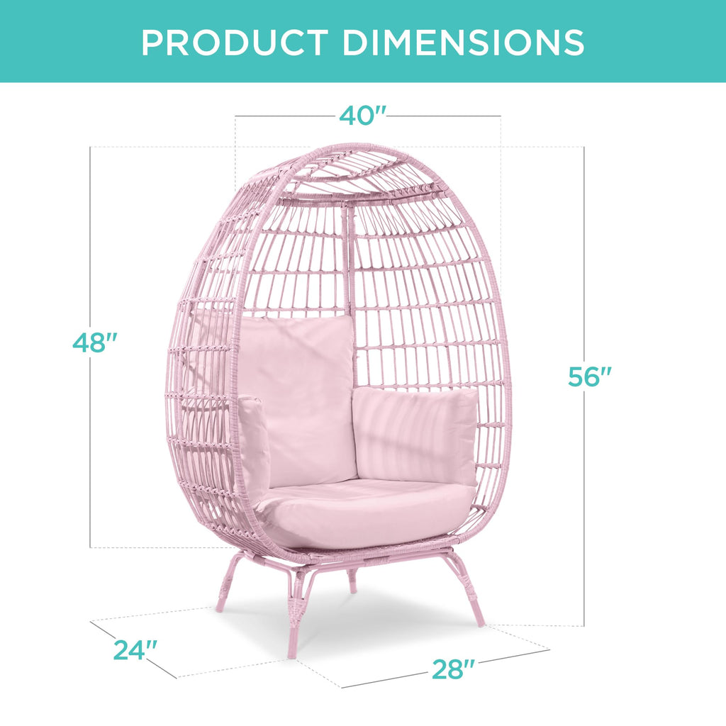 Best Choice Products Wicker Egg Chair, Oversized Indoor Outdoor Lounger for Patio, Backyard, Living Room w/ 4 Cushions, Steel Frame, 440lb Capacity - Black
