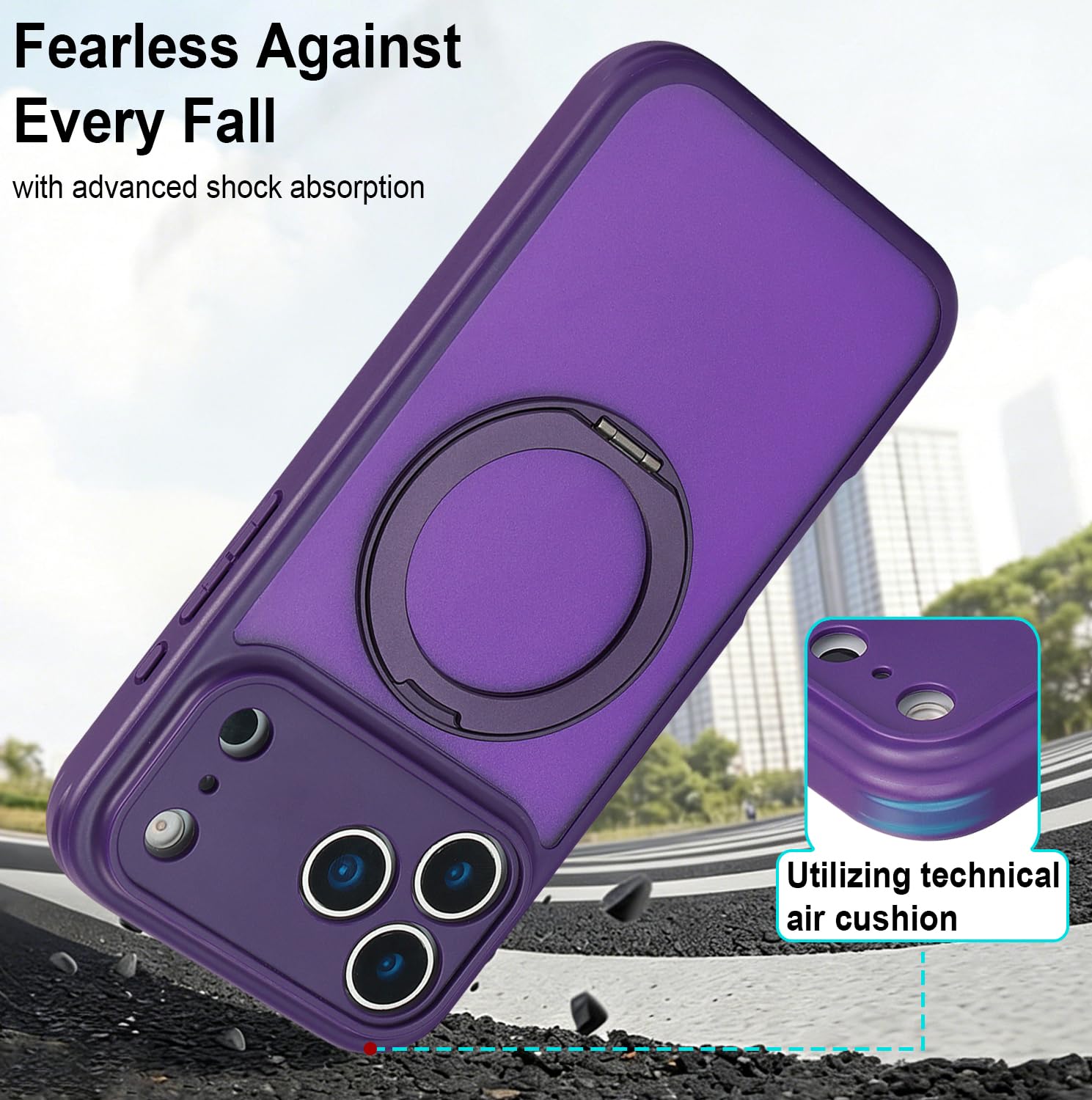 for iPhone 17 Pro Max Case Compatible with MagSafe Full-Body Magnetic Phone Case with Built-in Tempered Glass Screen Protector& Stand for iPhone17 Pro Max Cover, Orange