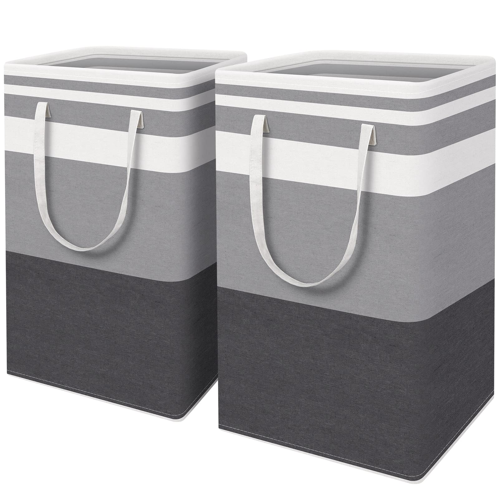 HomeHacks 2 Pack Large Laundry Baskets, Waterproof, Freestanding Laundry Hampers, Collapsible Clothes Hamper with Reinforced Handles in Laundry Room, College Dorm, Bathroom, Bedroom (Grey, 75Lx2)