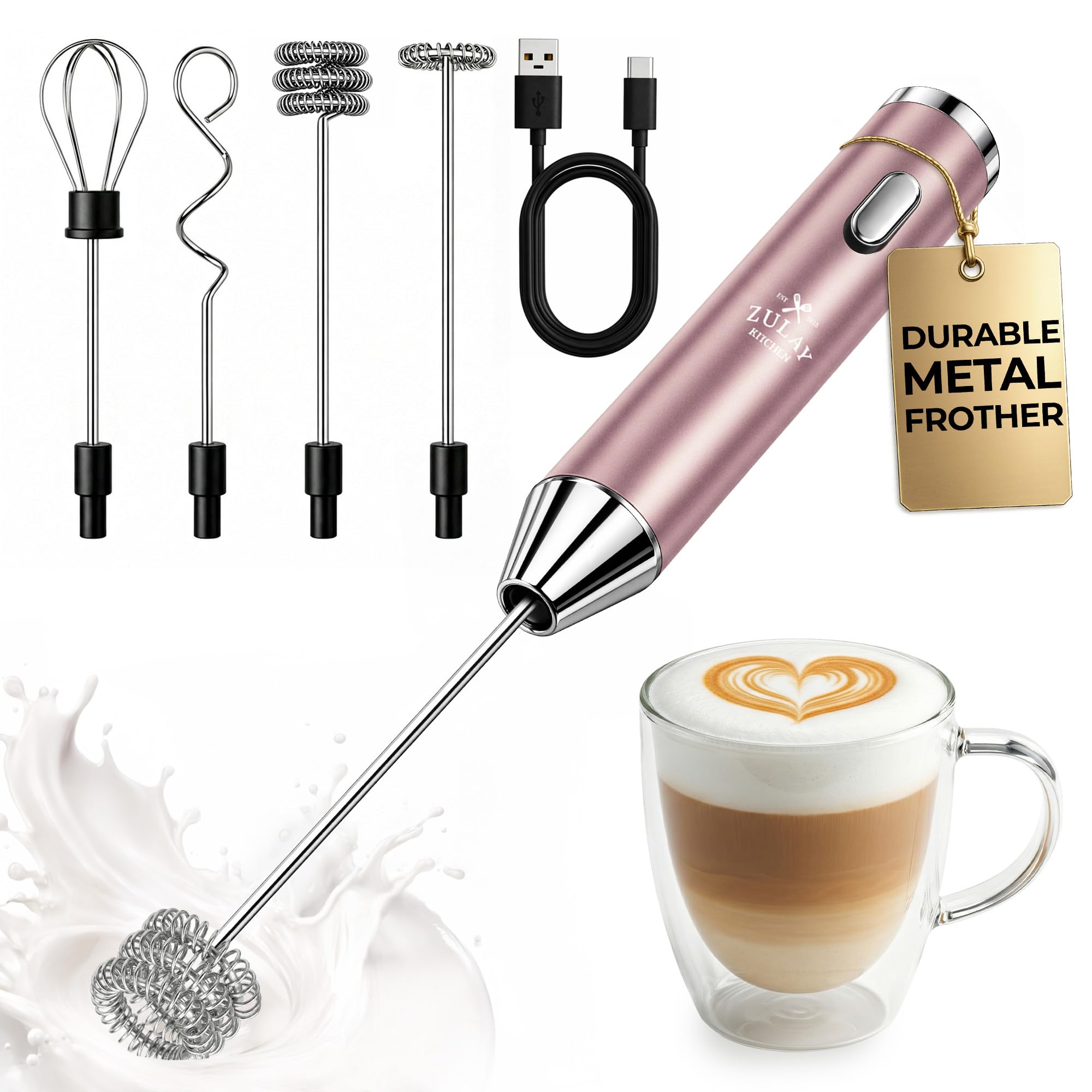 Zulay Kitchen Powerful Milk Frother Wand With Duracell Batteries - Ultra Fast Handheld Drink Mixer - Electric Whisk Foam Maker for Coffee, Lattes, Cappuccino & Matcha - Z1 Motor - Black