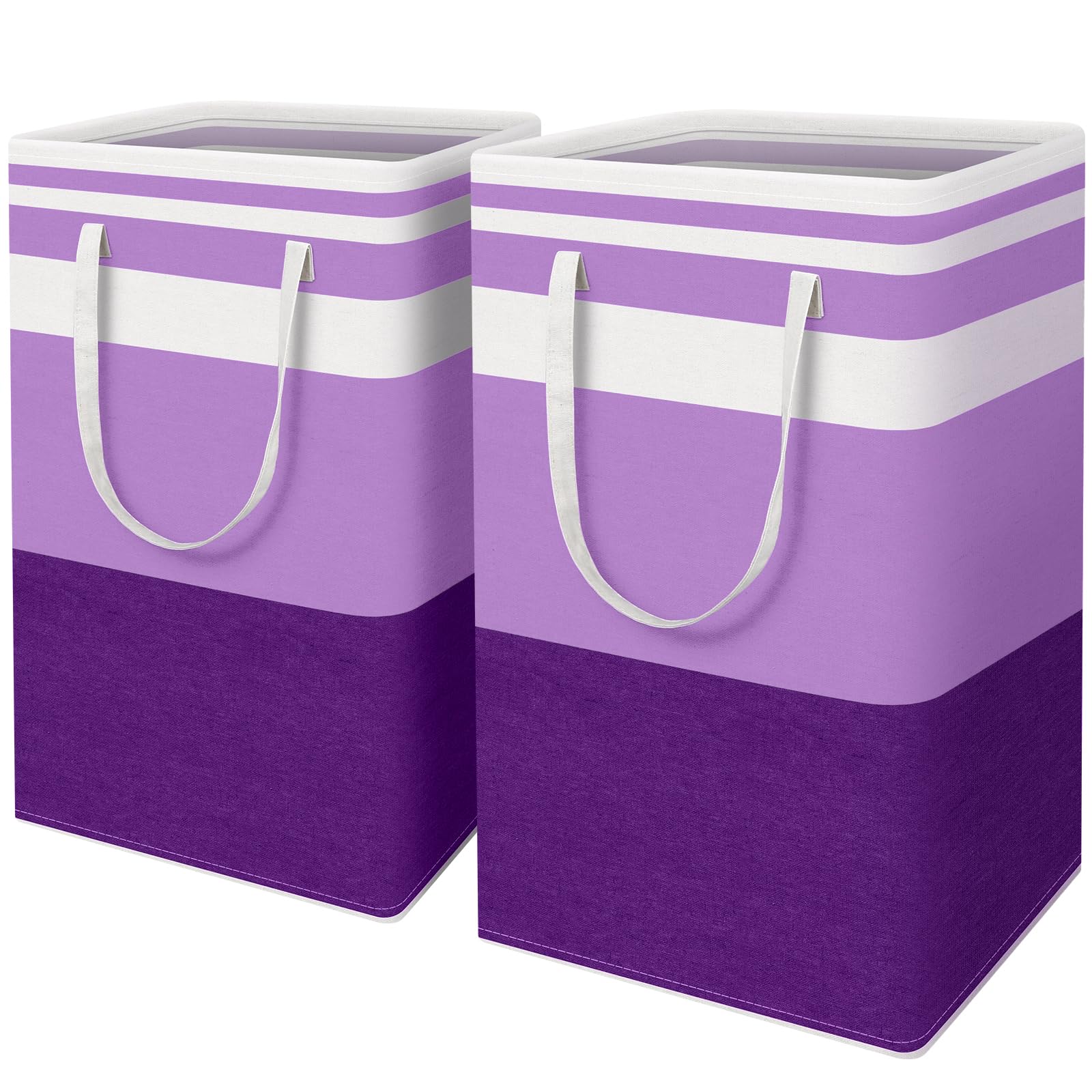 HomeHacks 2 Pack Large Laundry Baskets, Waterproof, Freestanding Laundry Hampers, Collapsible Clothes Hamper with Reinforced Handles in Laundry Room, College Dorm, Bathroom, Bedroom (Grey, 75Lx2)