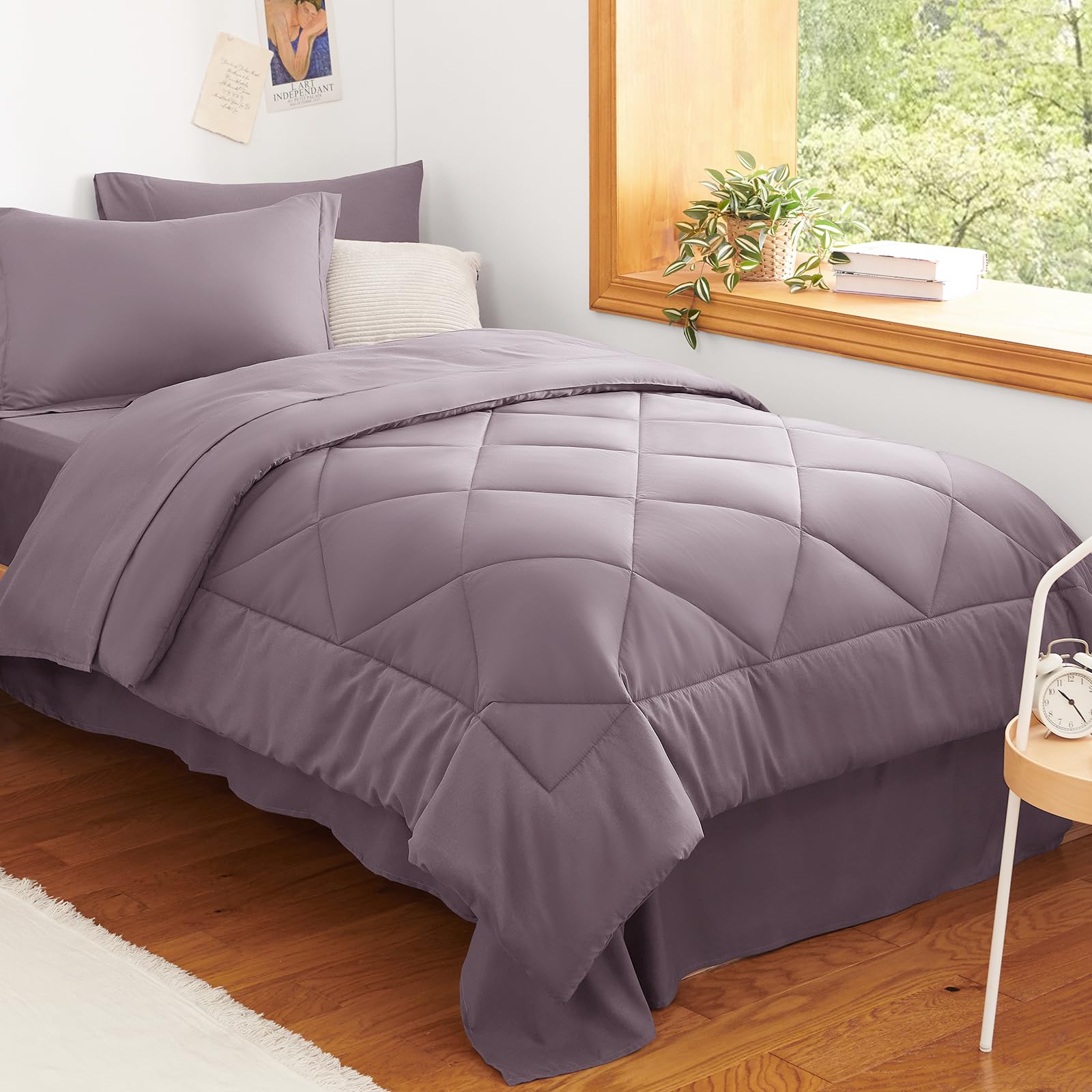 CozyLux Twin XL Comforter Set Black - 5 Pieces Twin Extra Long Bed in a Bag for College Dorm, All Season Bedding Set for Girls and Boys, Soft Bed Set with Comforter, Sheets, Pillowcase & Sham