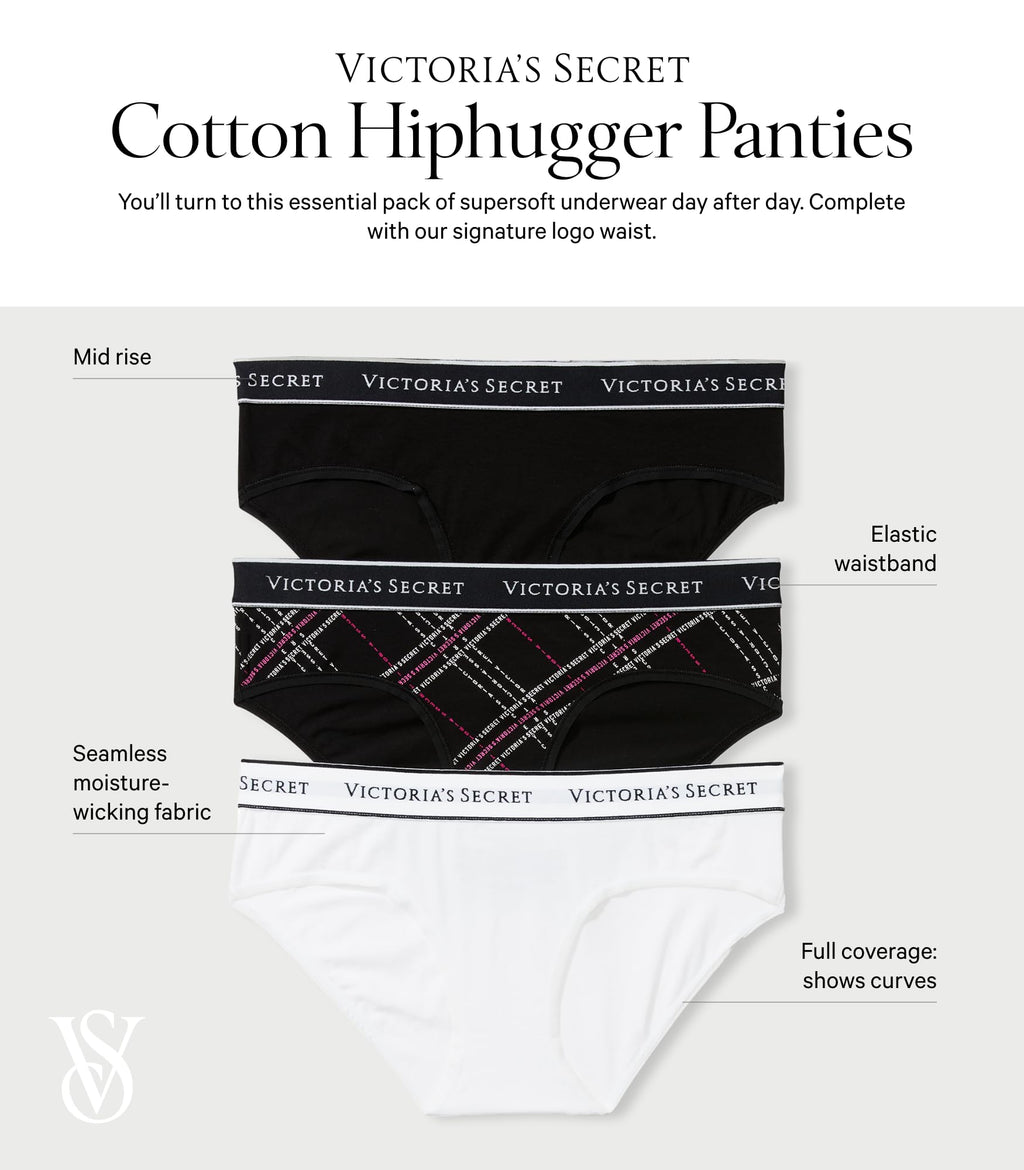 Victoria's Secret Women's Cotton Logo Hipster Underwear, Moderate Coverage Panties for Women, Multi Pack (XS-XXL)
