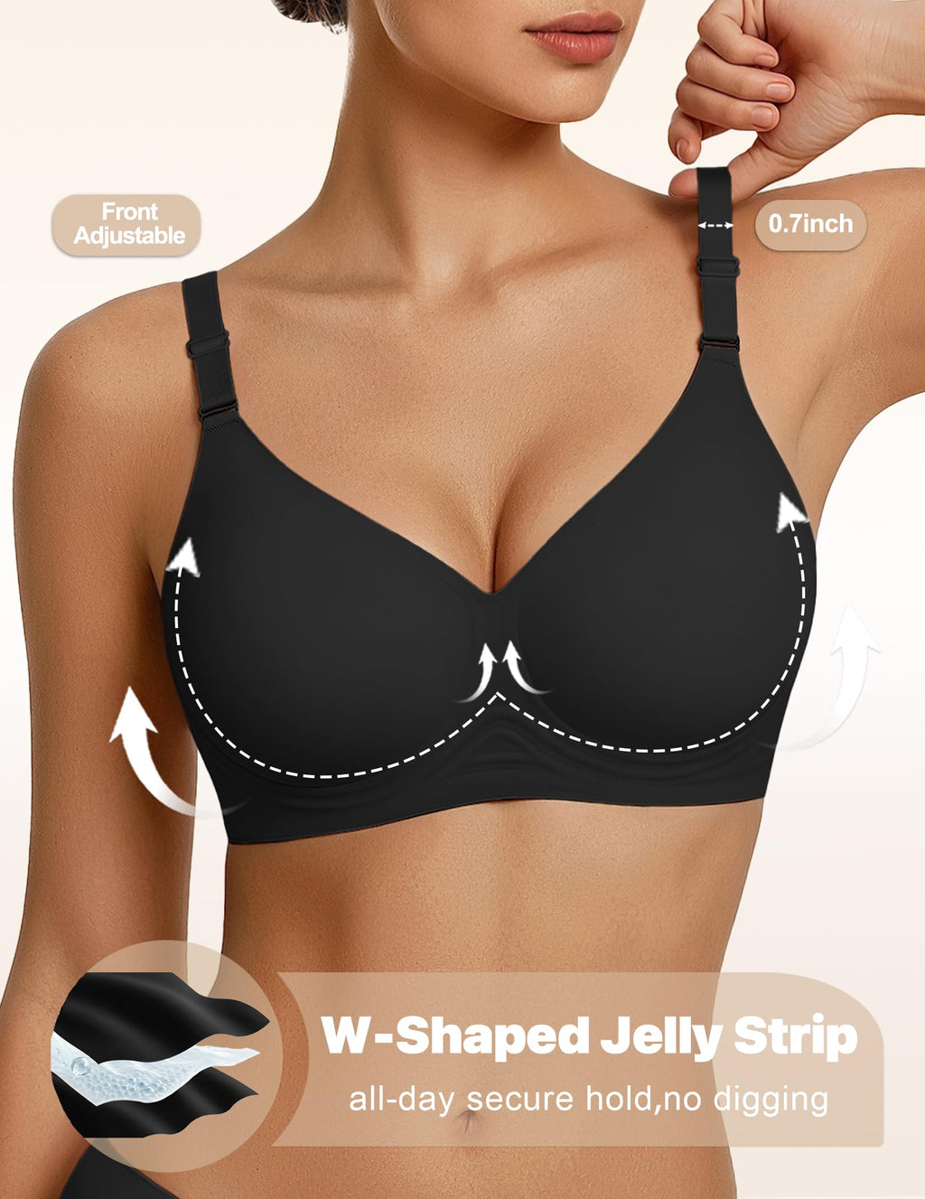 Jelly Bras for Women Wireless Push Up Bra V Neck Seamless Full Coverage Bralette No Underwire Comfy Everyday Bra
