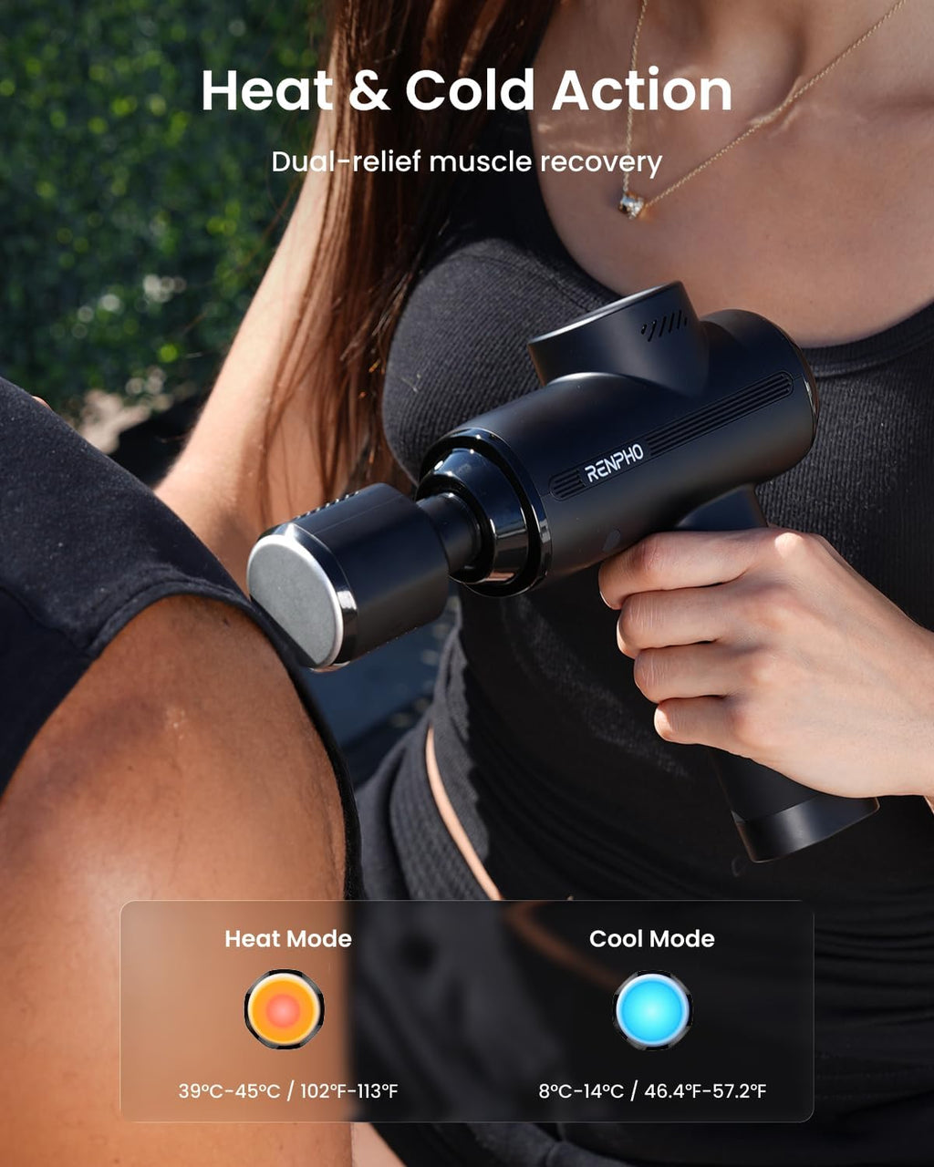 RENPHO Active Thermacool 2 Massage Gun with Heat and Cold, VA Display | Handheld 10mm Deep Tissue Massager for Neck, Back, Muscle Comfort, FSA Eligible Gift for Men, Athletes, Women, HSA