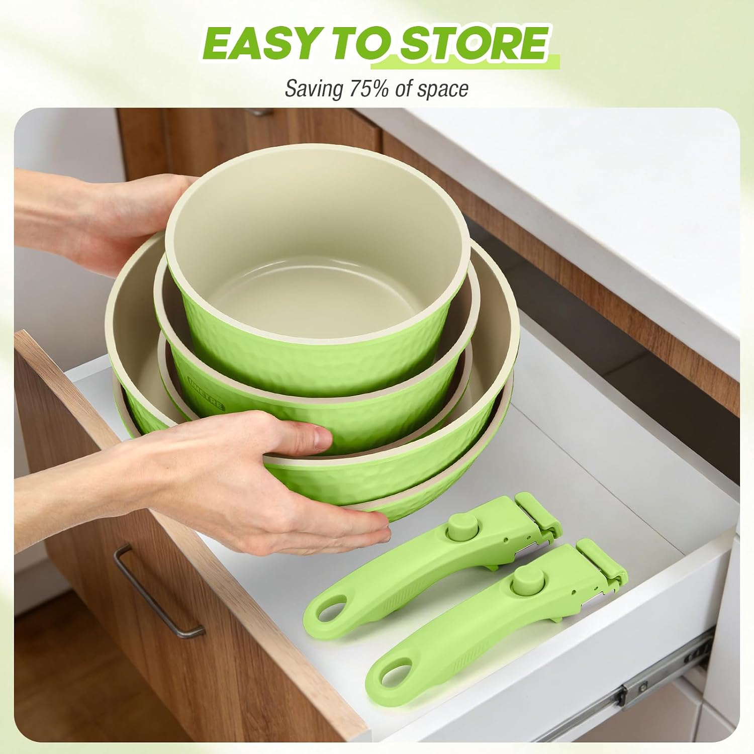 pots and Pans Set, Ceramic Nonstick Cookware Set Detachable Handle, Induction Kitchen Cookware Sets with Removable Handle, Non Stick RV Cookware Set, Dishwasher ＆ Oven Safe