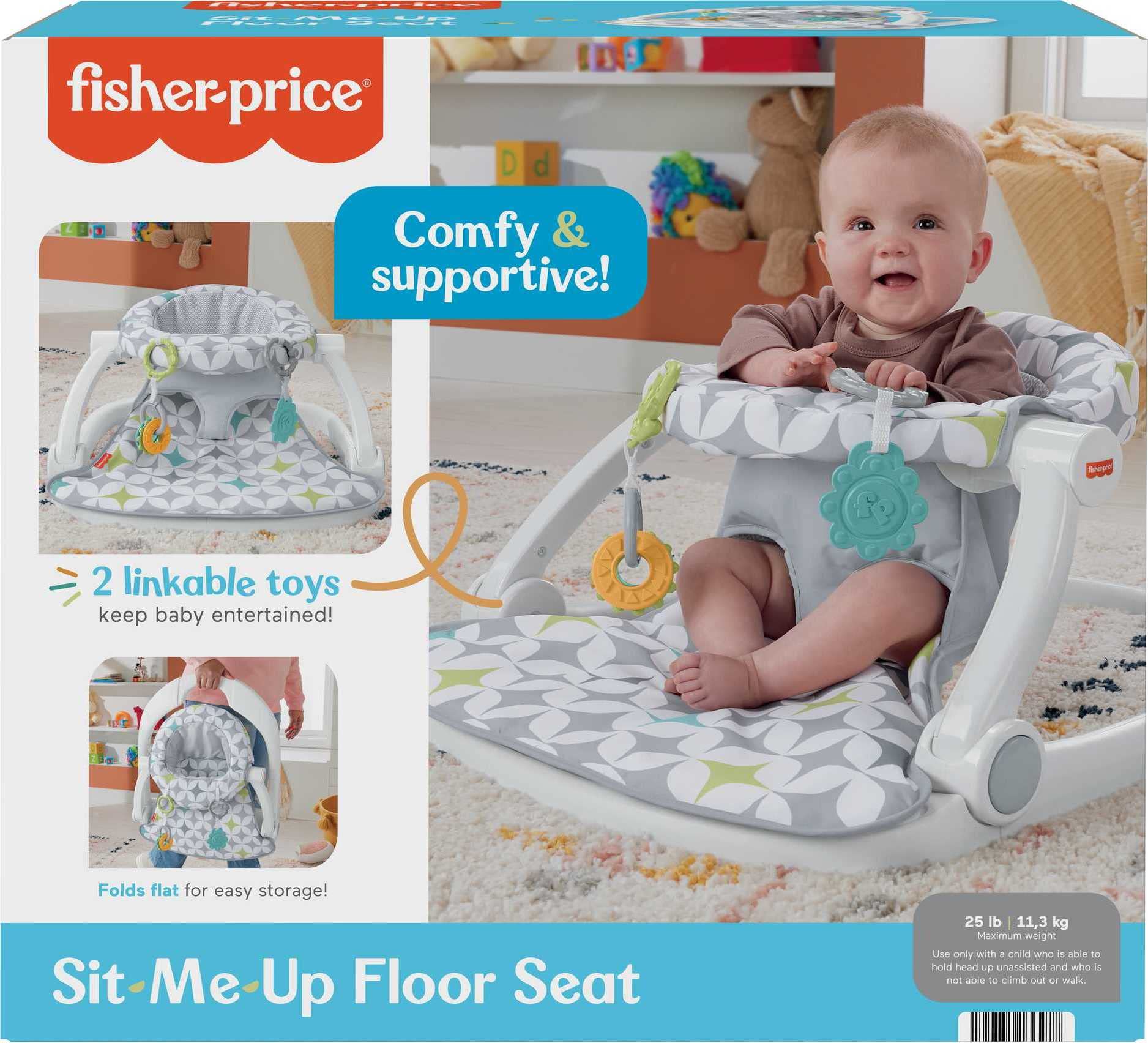 Fisher-Price Portable Baby Chair Sit-Me-Up Floor Seat with Developmental Toys & Machine Washable Seat Pad, Rainbow Showers