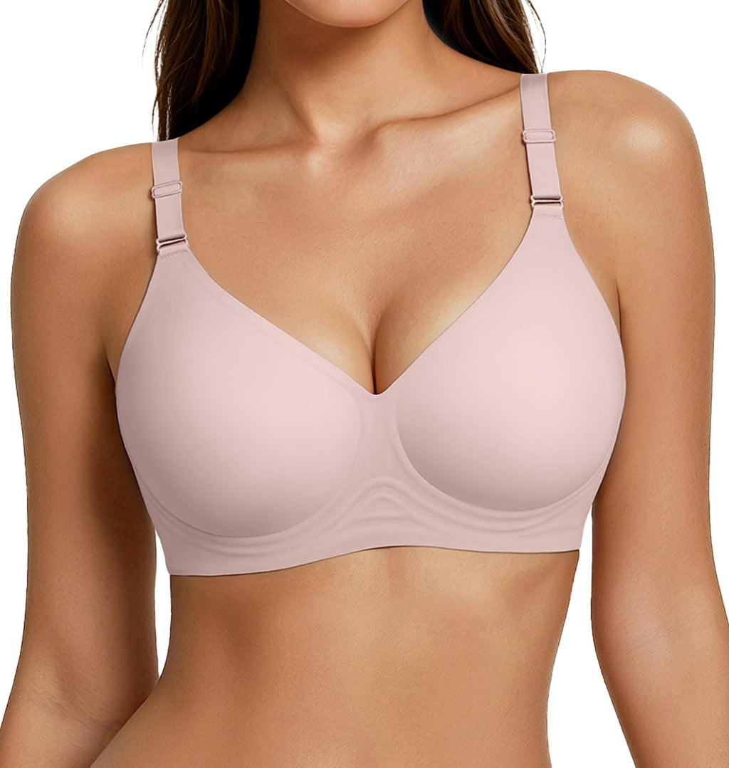 Jelly Bras for Women Wireless Push Up Bra V Neck Seamless Full Coverage Bralette No Underwire Comfy Everyday Bra