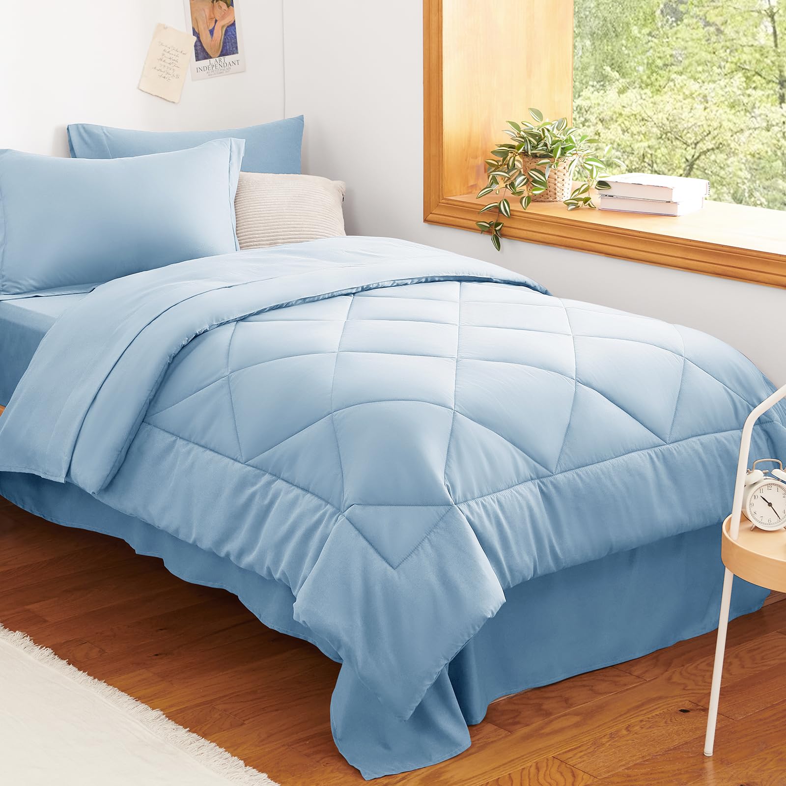 CozyLux Twin XL Comforter Set Black - 5 Pieces Twin Extra Long Bed in a Bag for College Dorm, All Season Bedding Set for Girls and Boys, Soft Bed Set with Comforter, Sheets, Pillowcase & Sham