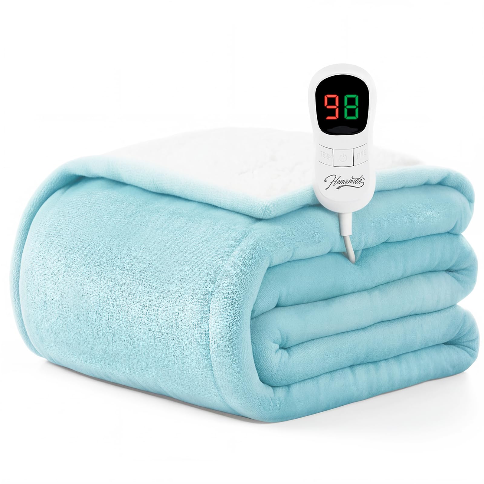 Homemate Heated Blanket Electric Throw - 50"x60" Heating Blanket Throw 1/2/4/6/8 Hours Auto-Off 10 Heat Level Over-Heat Protection Flannel Sherpa ETL Certification